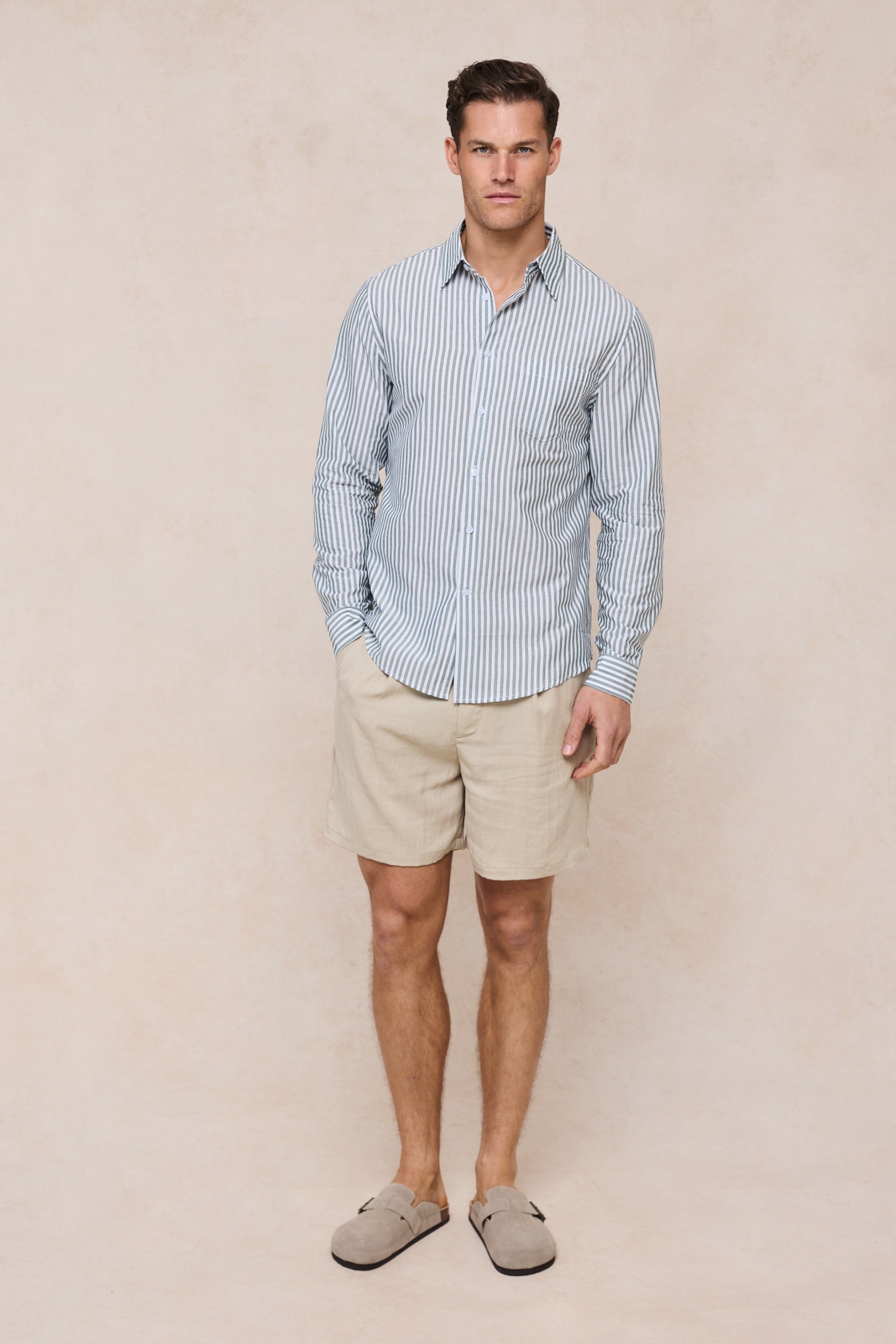 Abilo Striped Shirt - Khaki/Ecru