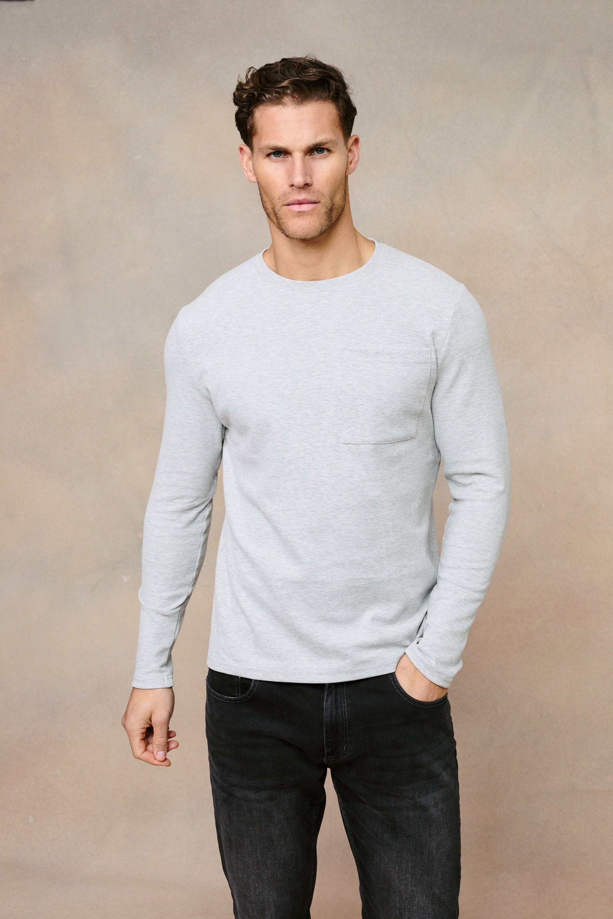 Tyler Long Sleeve Top - Grey Marl