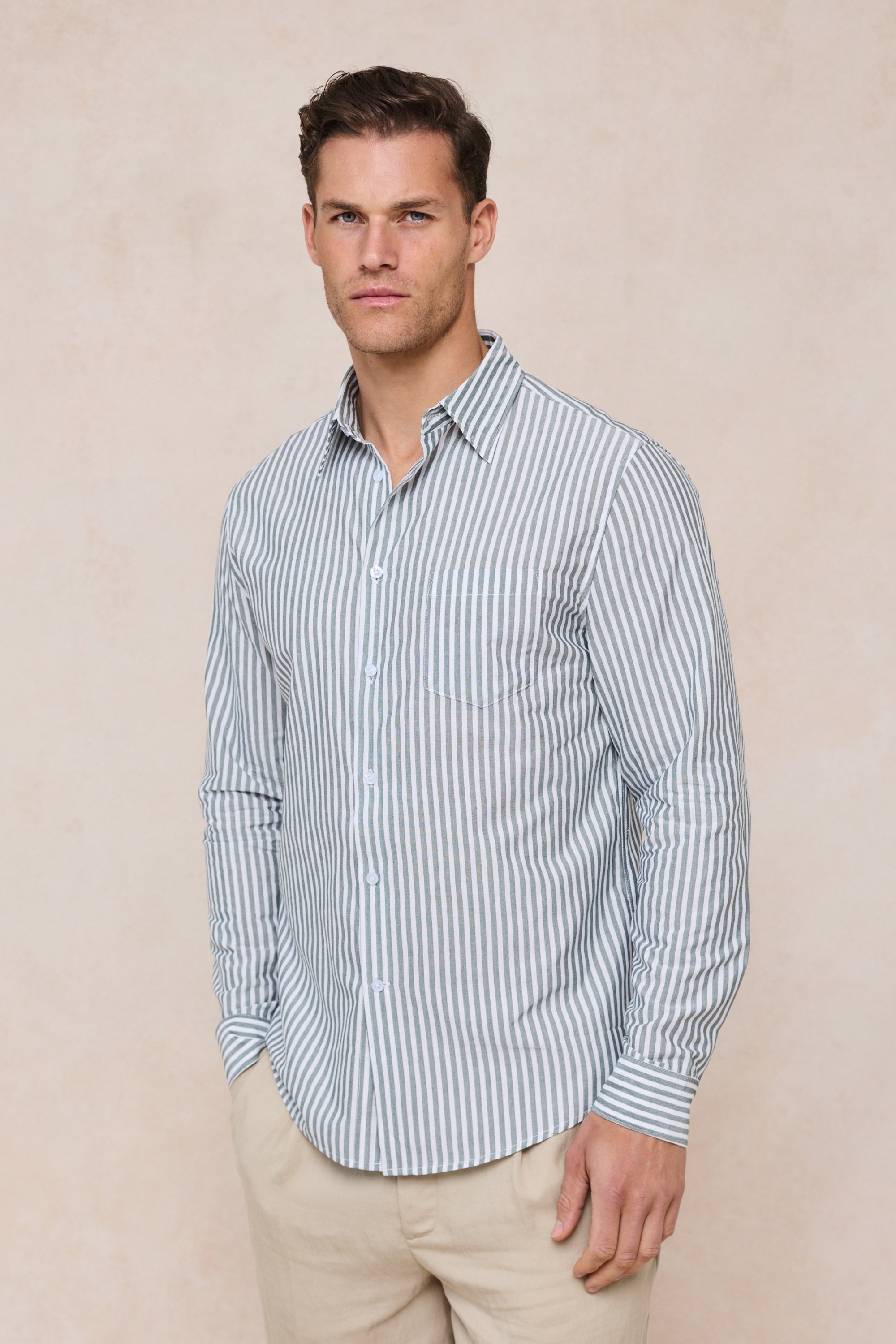 Abilo Striped Shirt - Khaki/Ecru