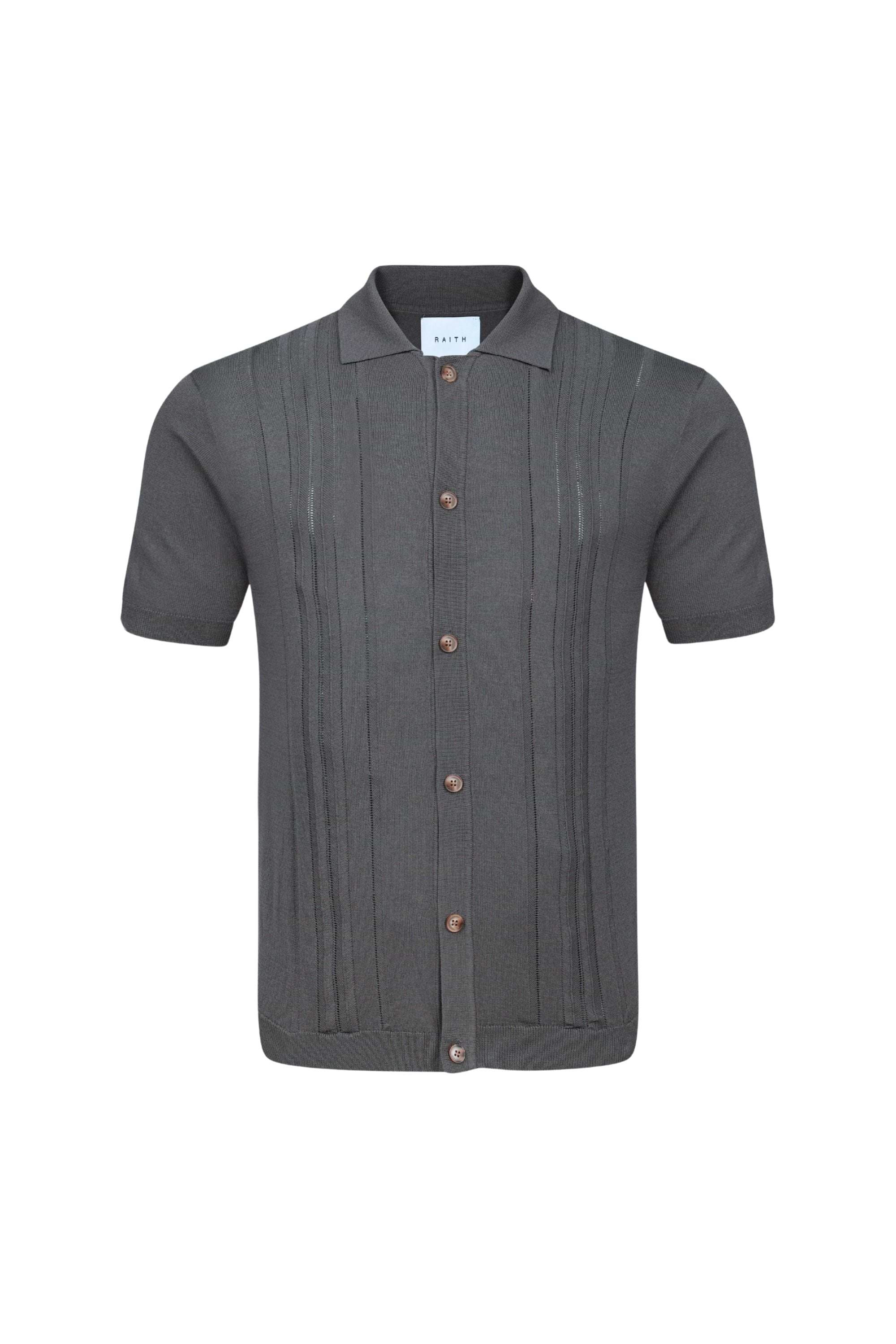 Juan Button Thru Boucle Knit Striped Polo - Mushroom