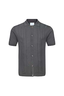 Juan Button Through Boucle Knit Striped Polo - Mushroom