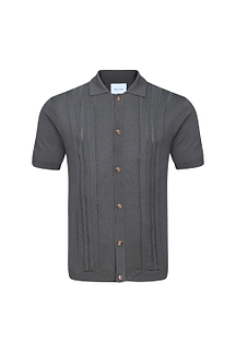Juan Button Through Boucle Knit Striped Polo - Mushroom