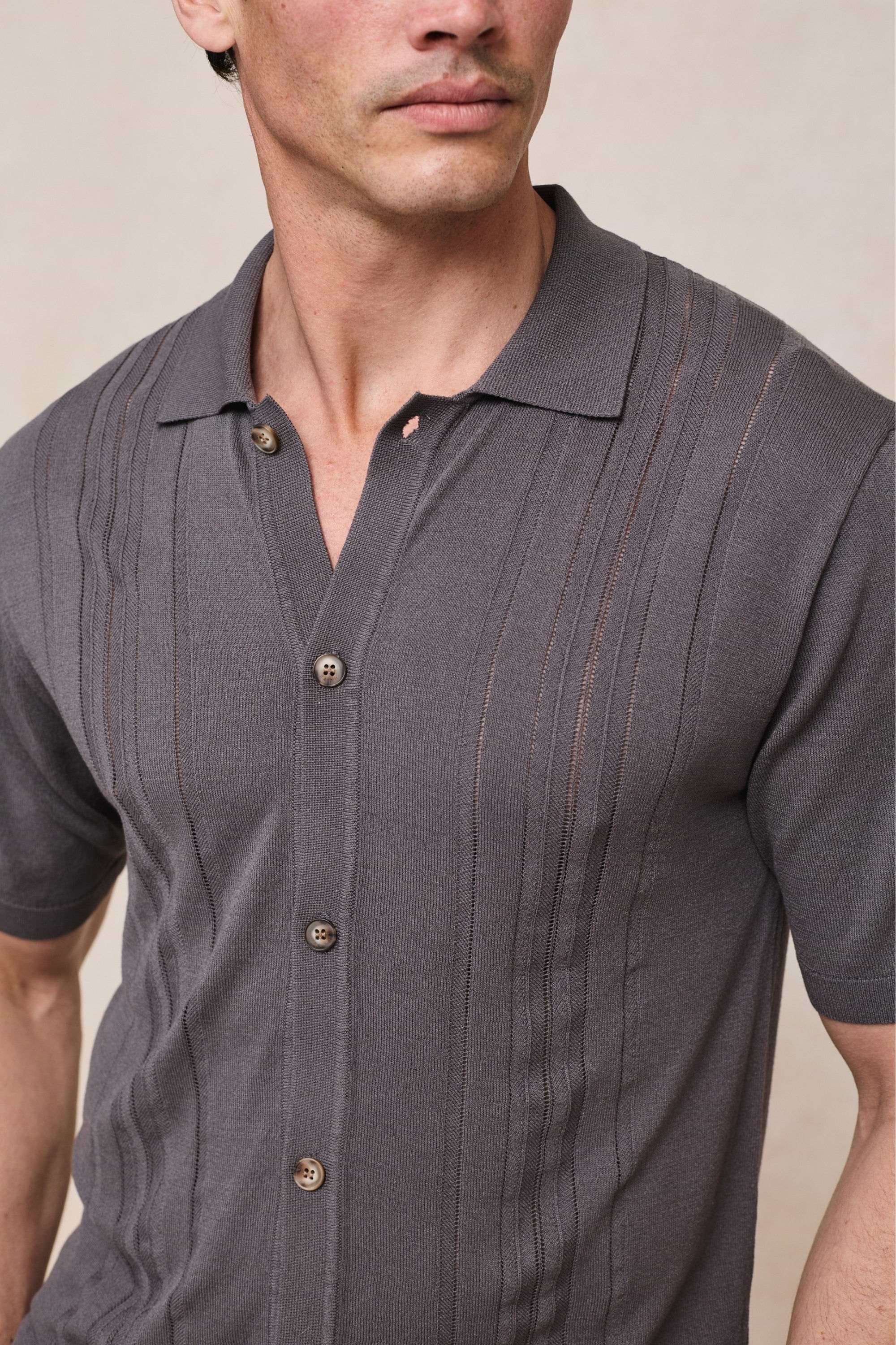 Juan Button Thru Boucle Knit Striped Polo - Mushroom