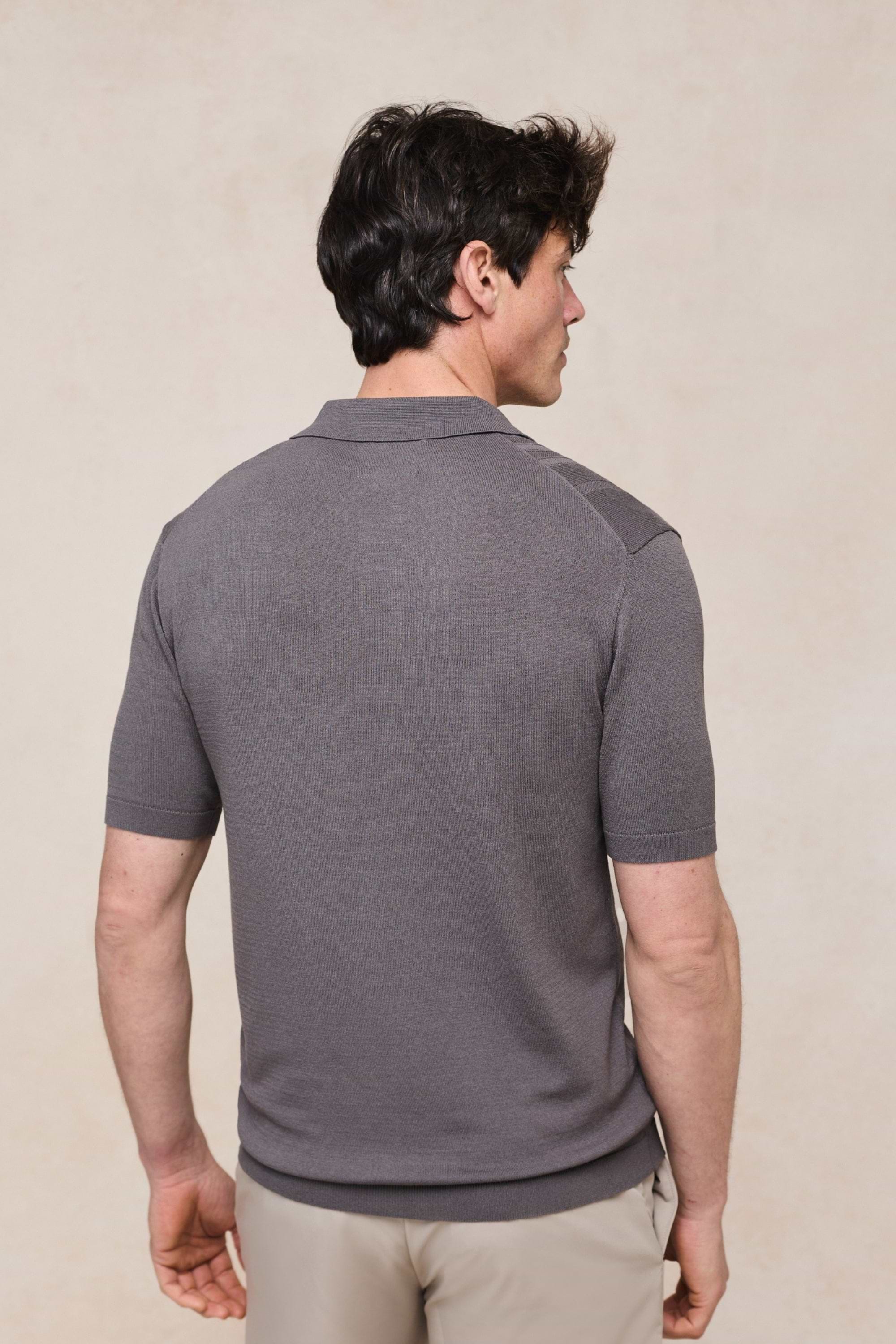 Juan Button Thru Boucle Knit Striped Polo - Mushroom