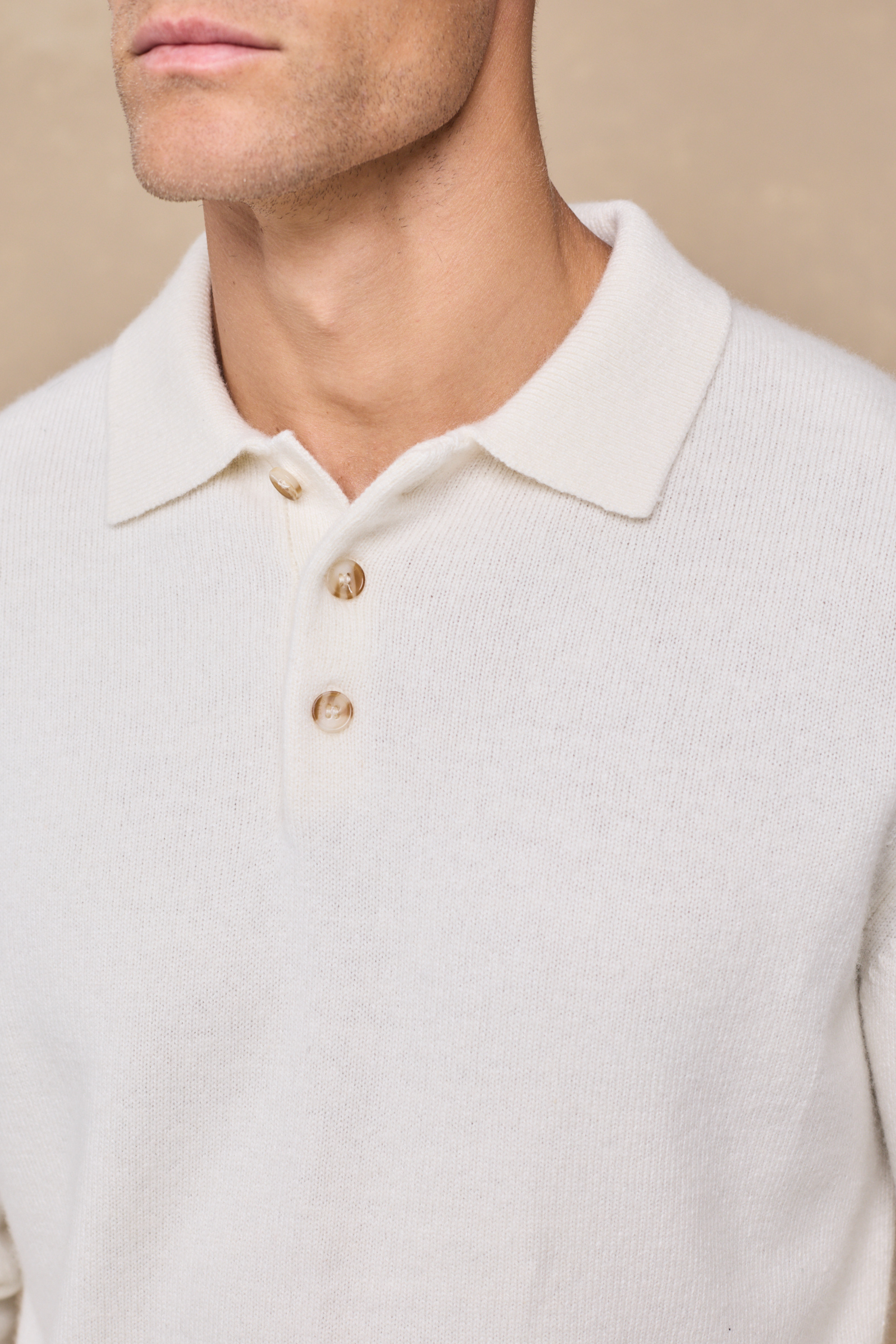 Anders Long Sleeve Polo - Ecru