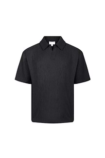 Silvano Crinkled Open Collar Polo - Black
