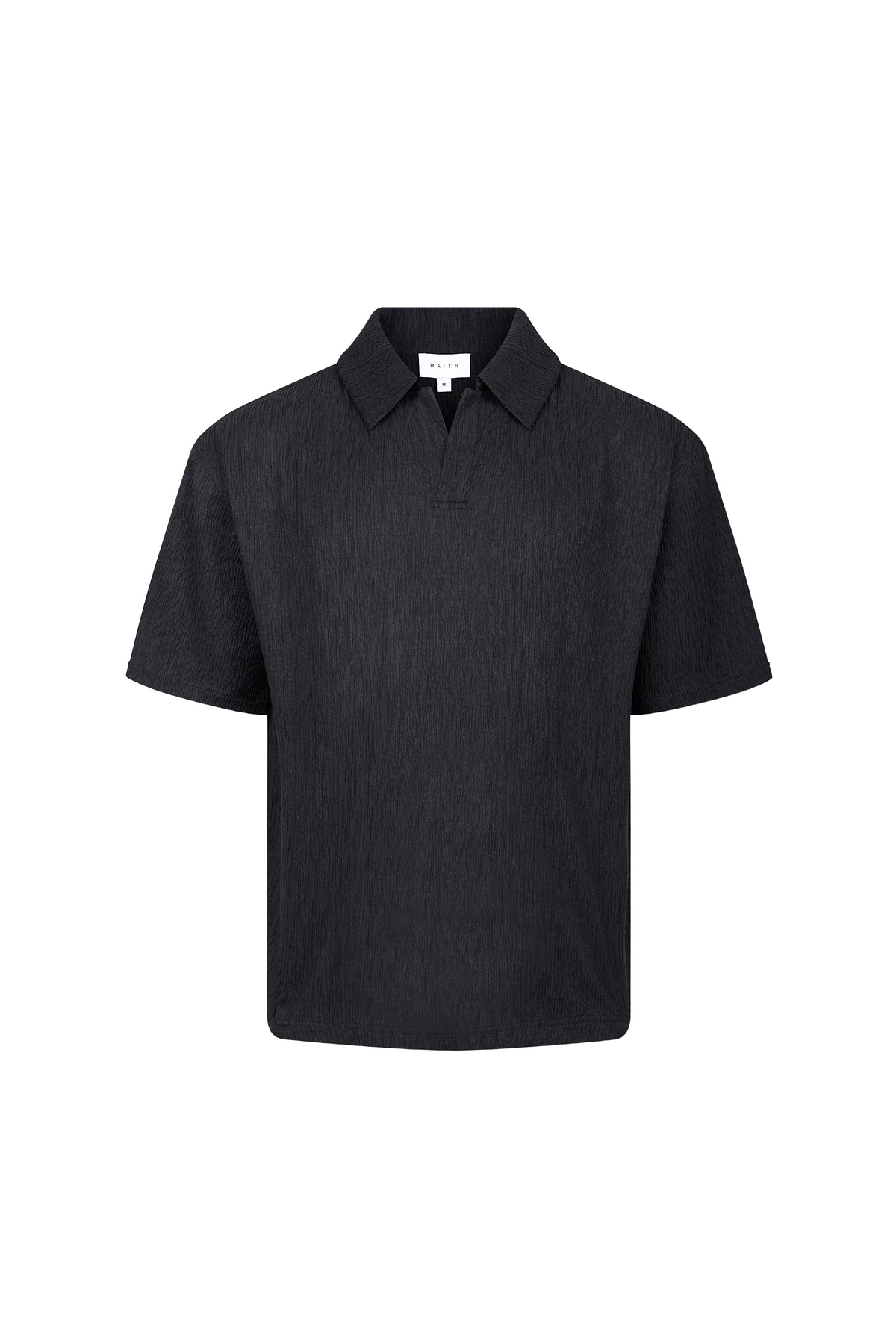 Silvano Crinkled Open Collar Polo - Black