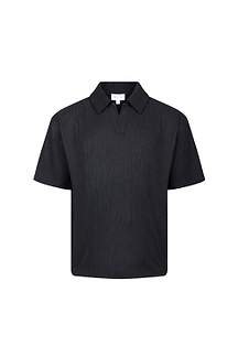 Silvano Crinkled Open Collar Polo - Black