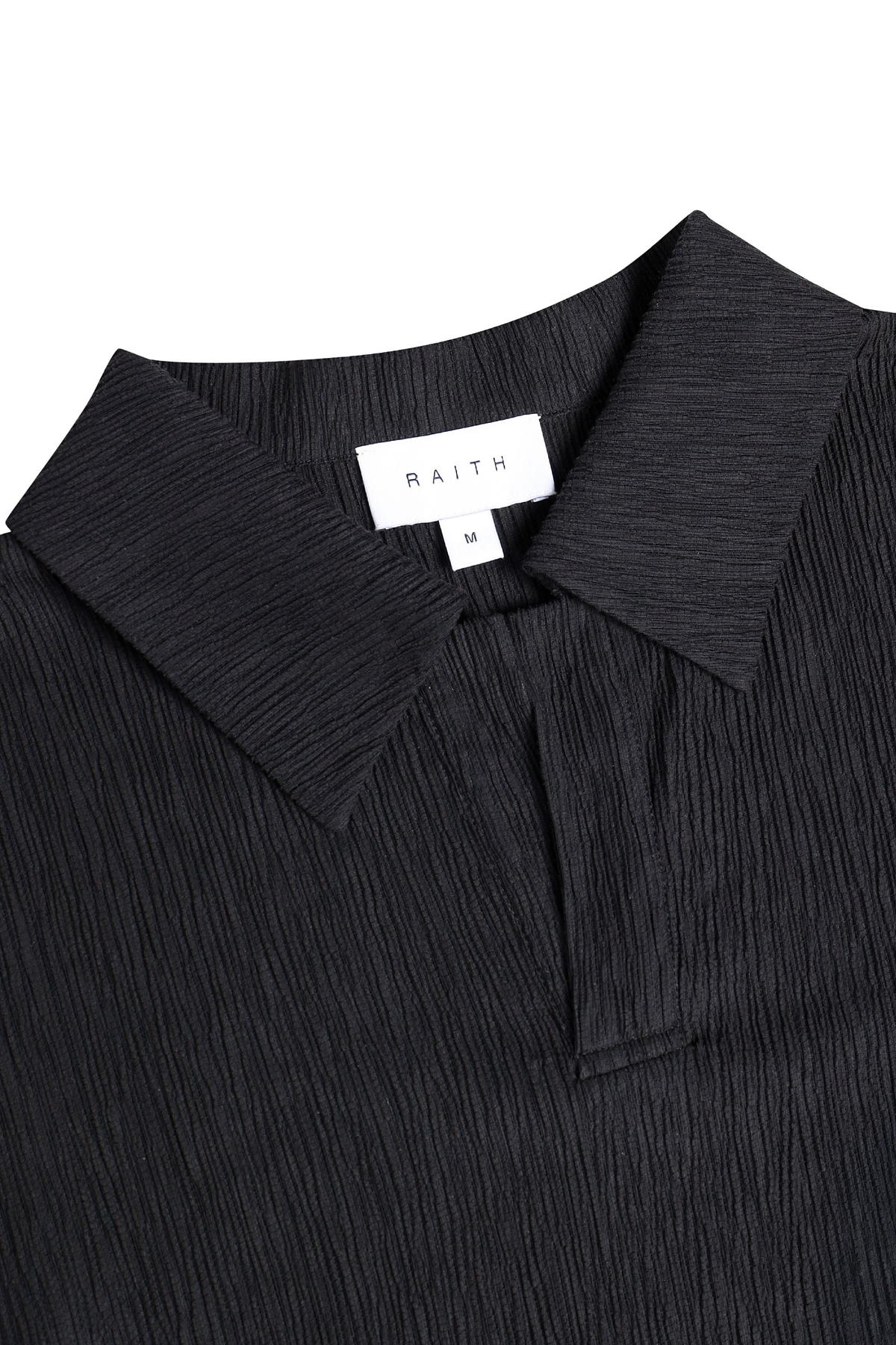 Silvano Crinkled Open Collar Polo - Black