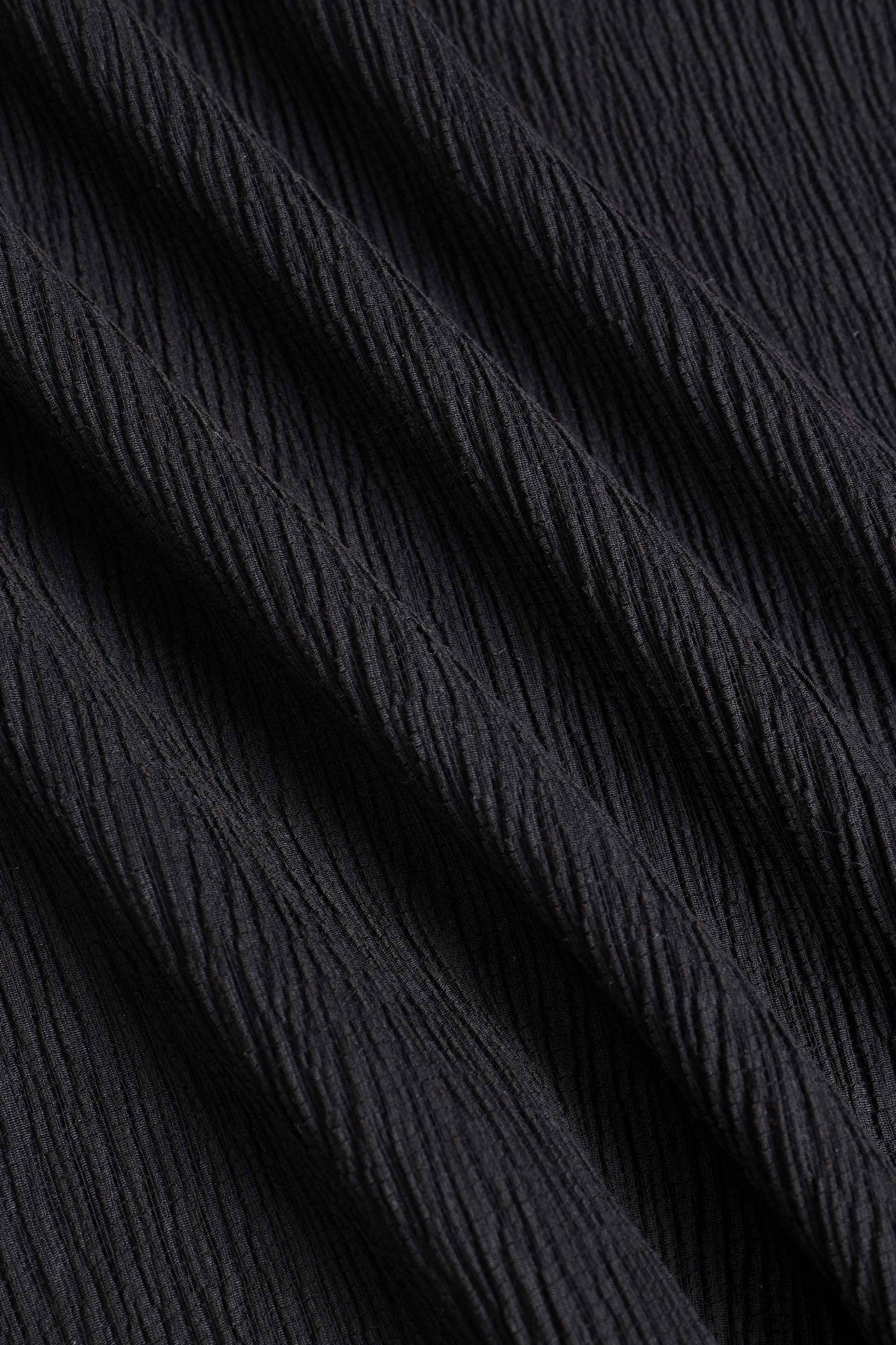 Silvano Crinkled Open Collar Polo - Black