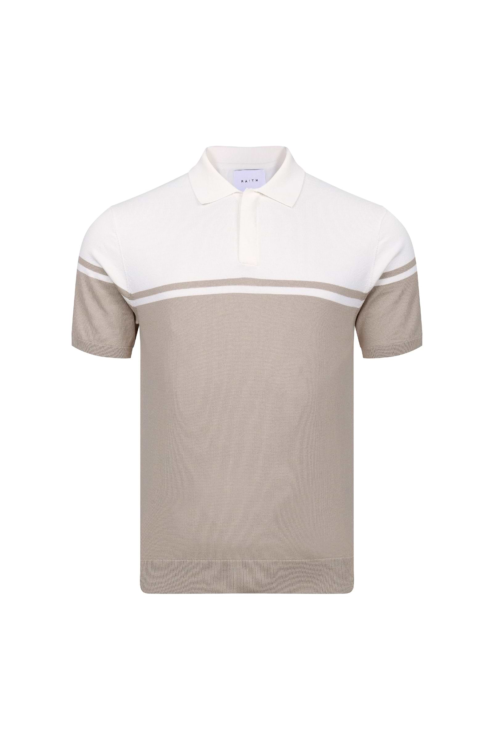 Vicolo Gestricktes Poloshirt mit Streifenblock-Muster SS - Ecru/Sand