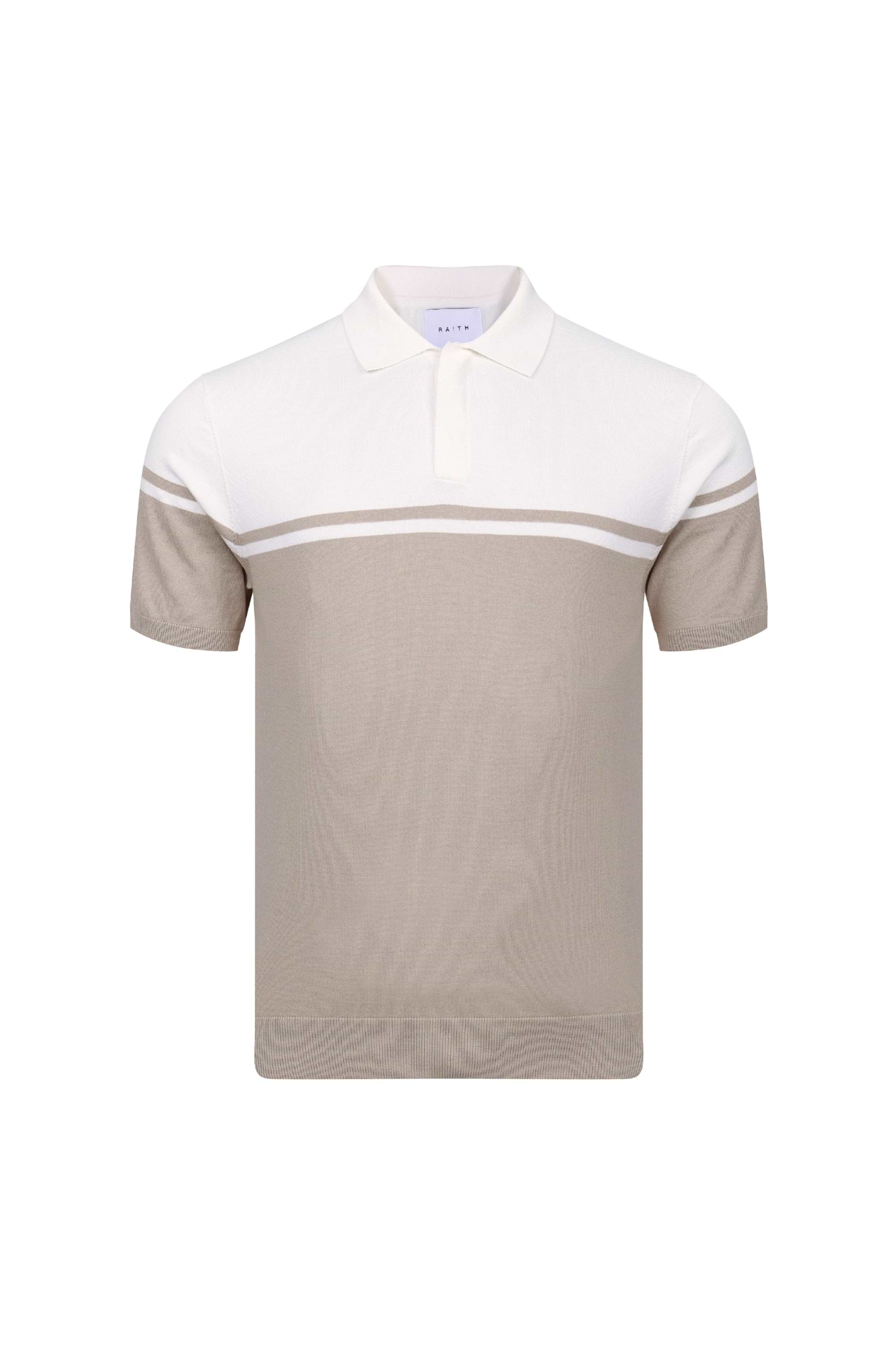 Vicolo Knitted Striped Block Polo SS - Ecru/Sand