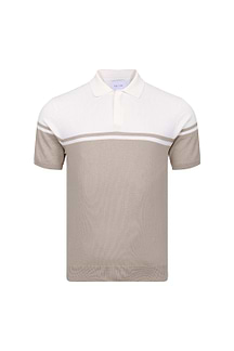 Vicolo Gestricktes Poloshirt mit Streifenblock-Muster SS - Ecru/Sand