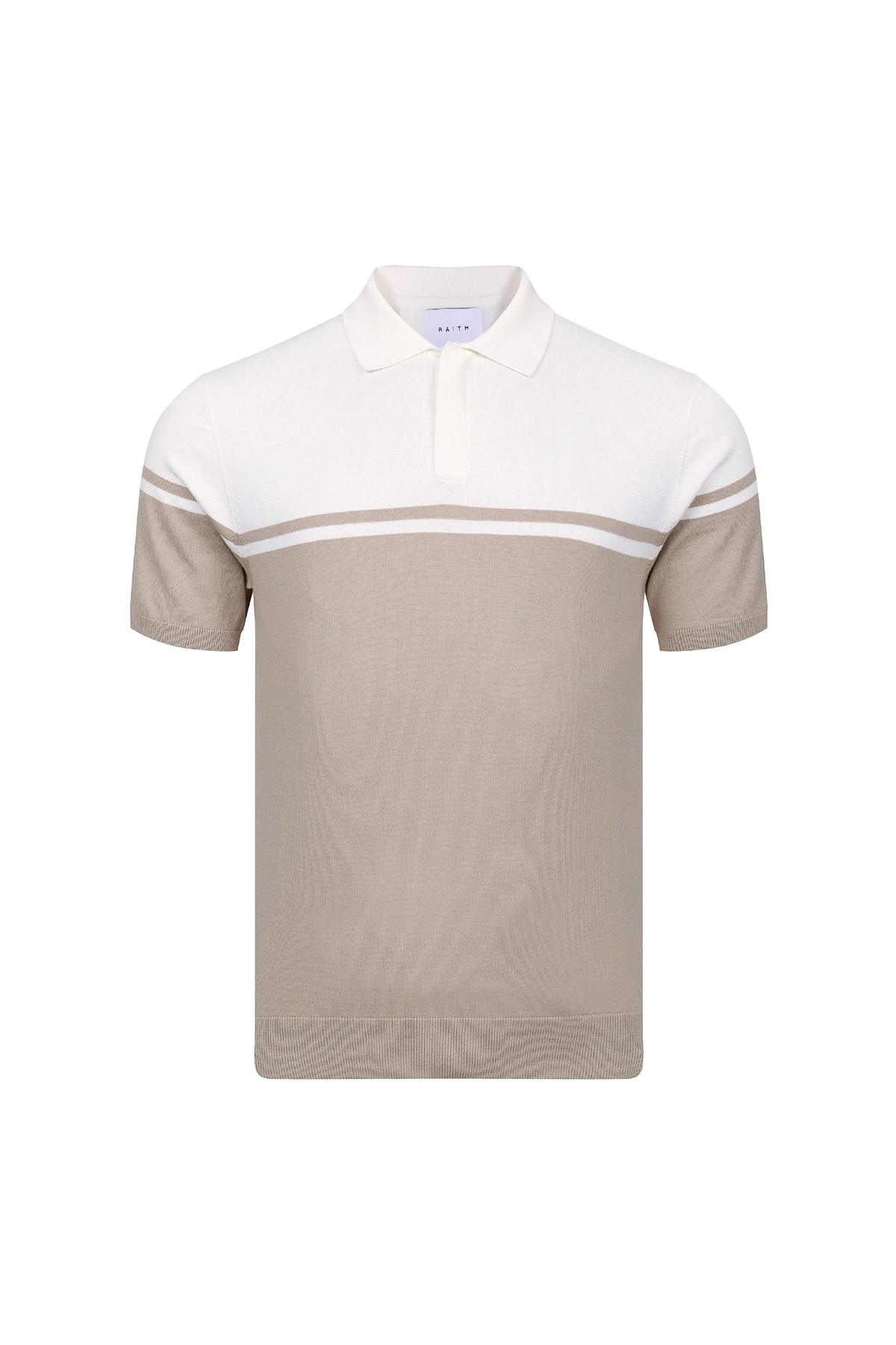 Vicolo Gestricktes Poloshirt mit Streifenblock-Muster SS - Ecru/Sand