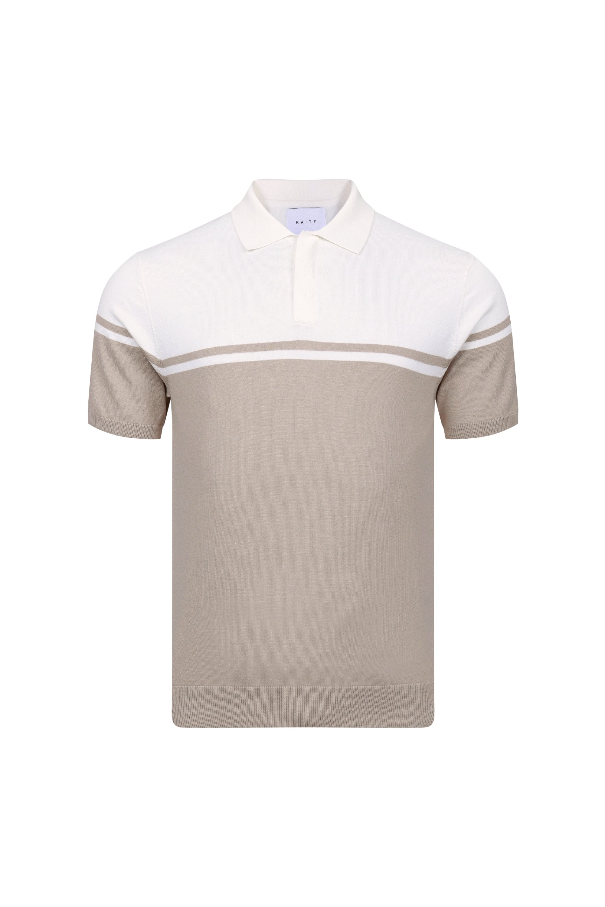 Vicolo Knitted Striped Block Polo SS - Ecru/Sand