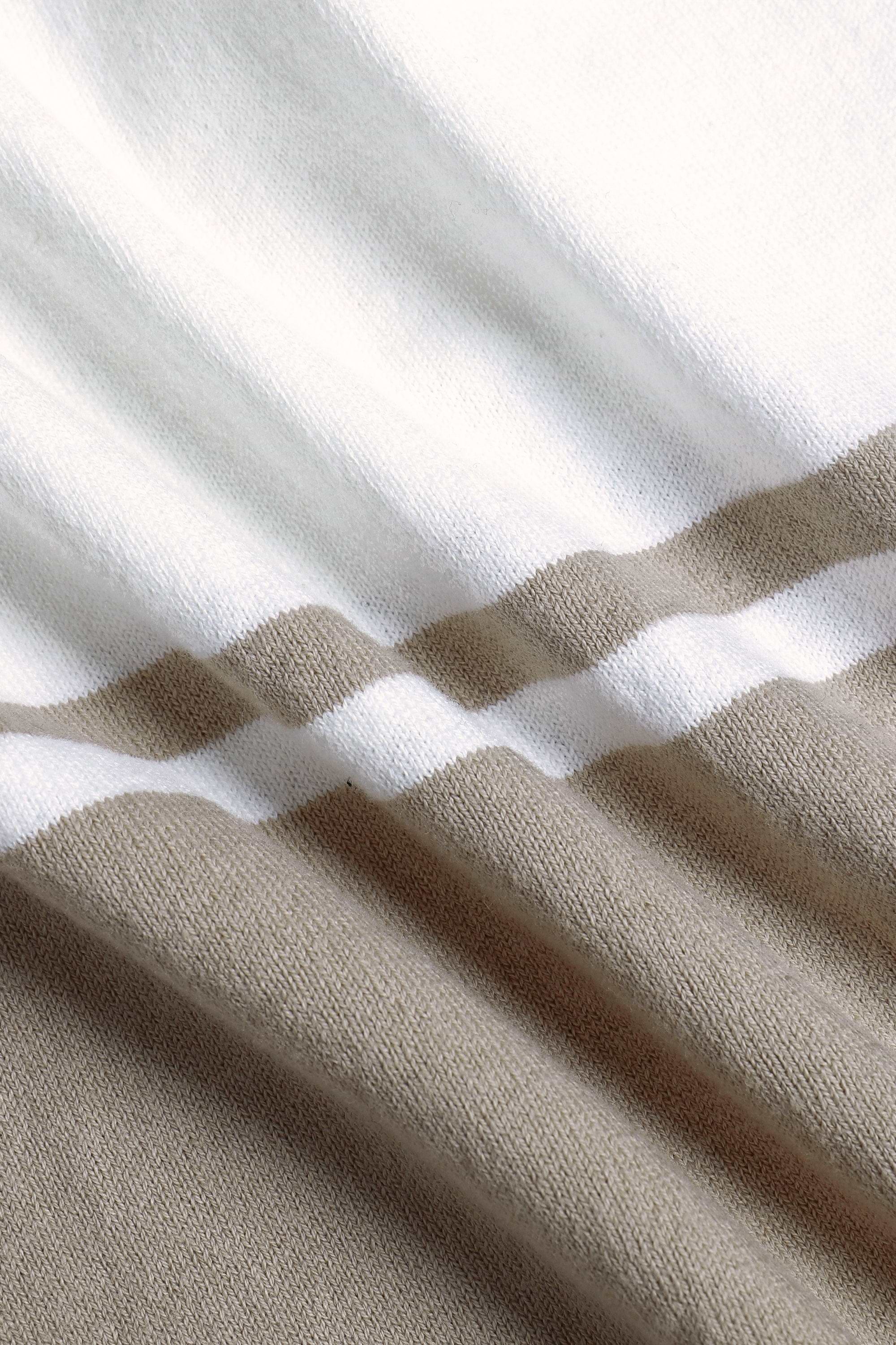 Vicolo Knitted Striped Block Polo SS - Ecru/Sand