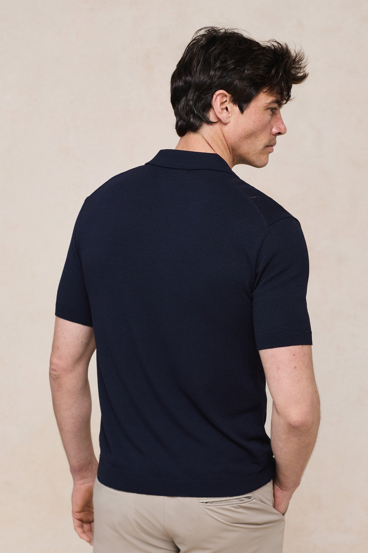 Juan Button Through Boucle Knit Striped Polo - Navy