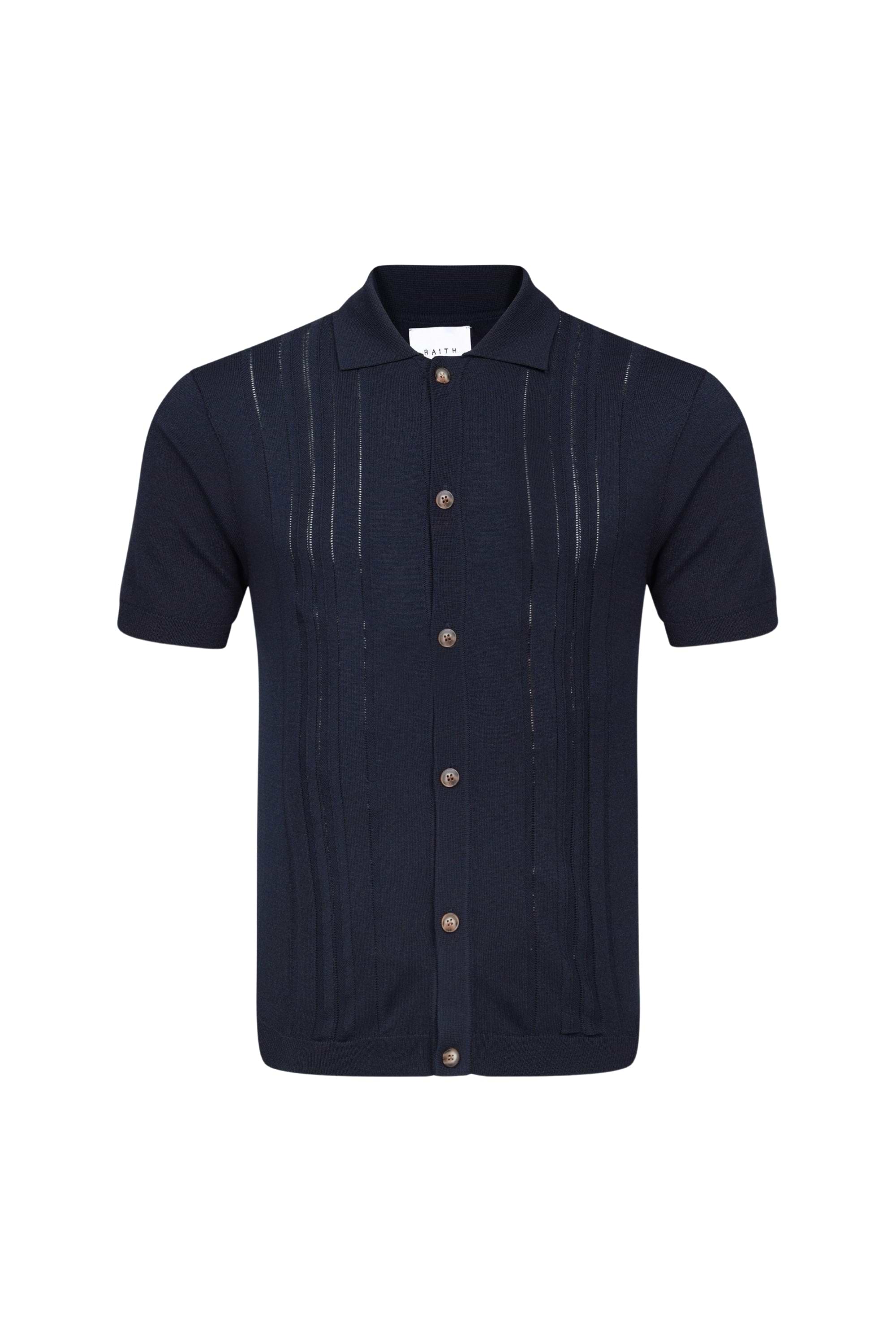 Juan Button Thru Boucle Knit Striped Polo - Navy