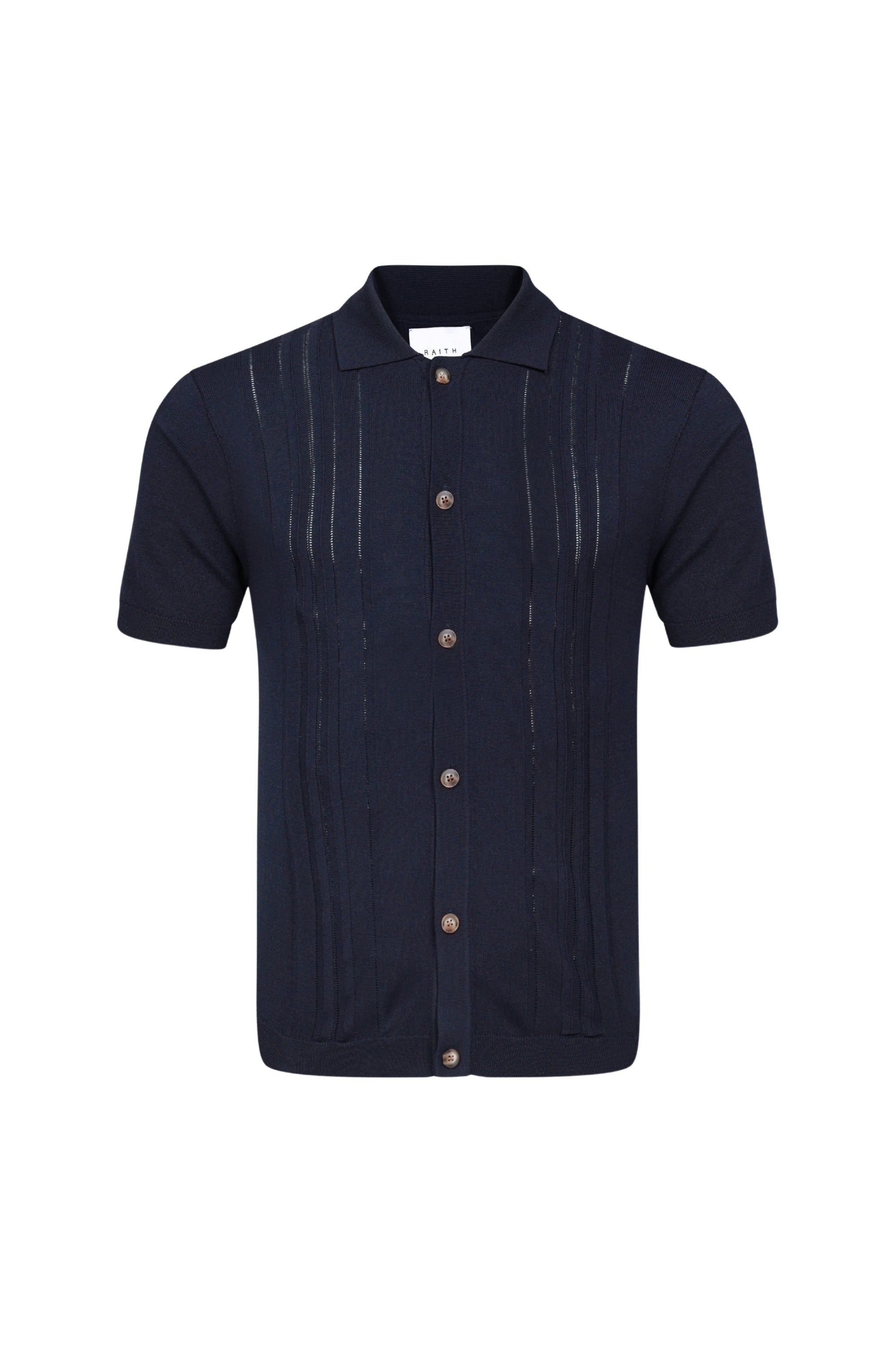 Juan Button Through Boucle Knit Striped Polo - Navy