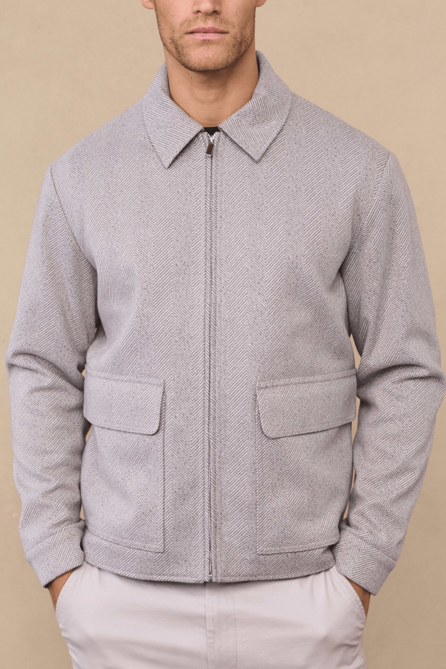 Nero Herringbone Patch Pocket Jacket - Neutral