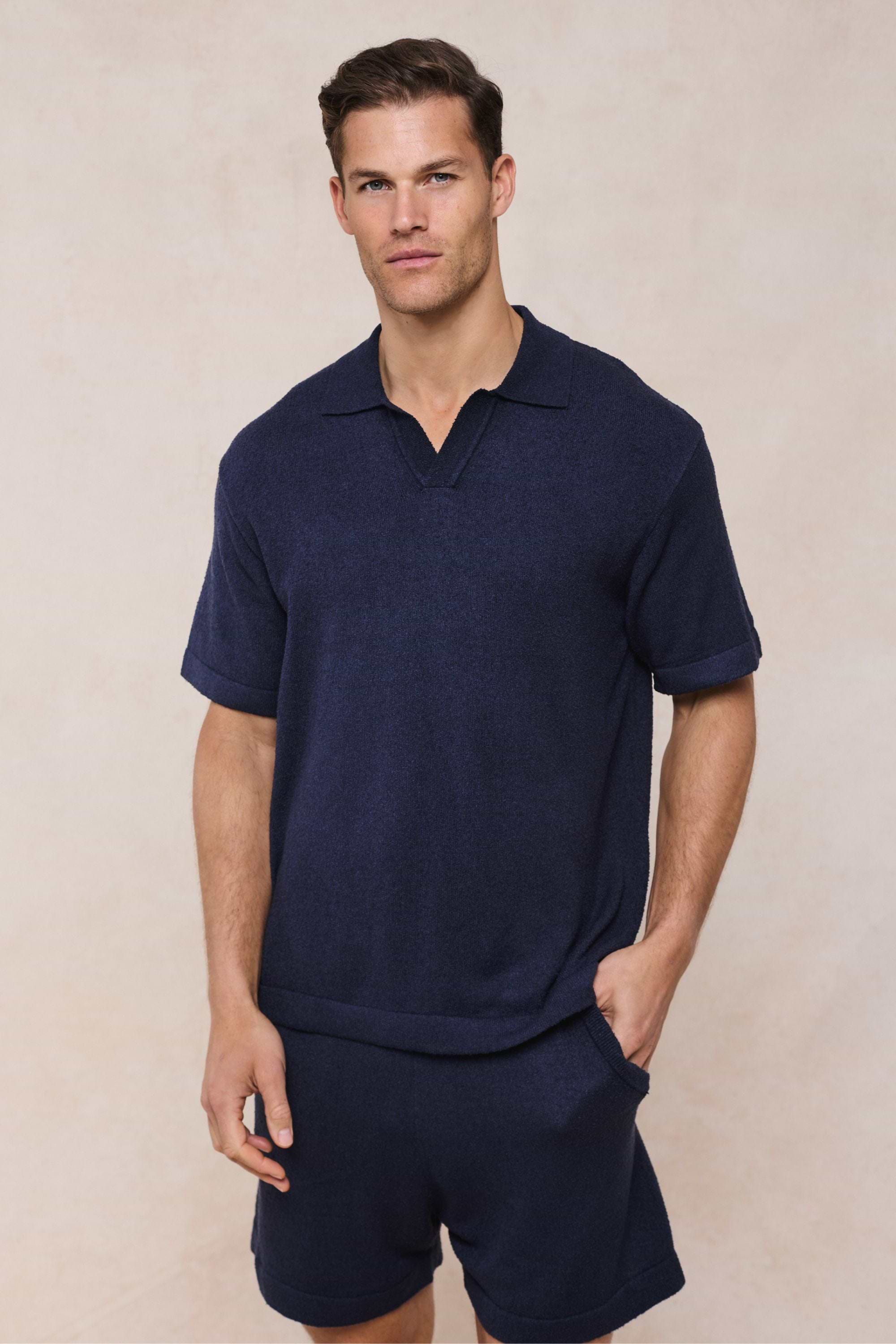 Miguel Boucle Polo Shirt - Navy