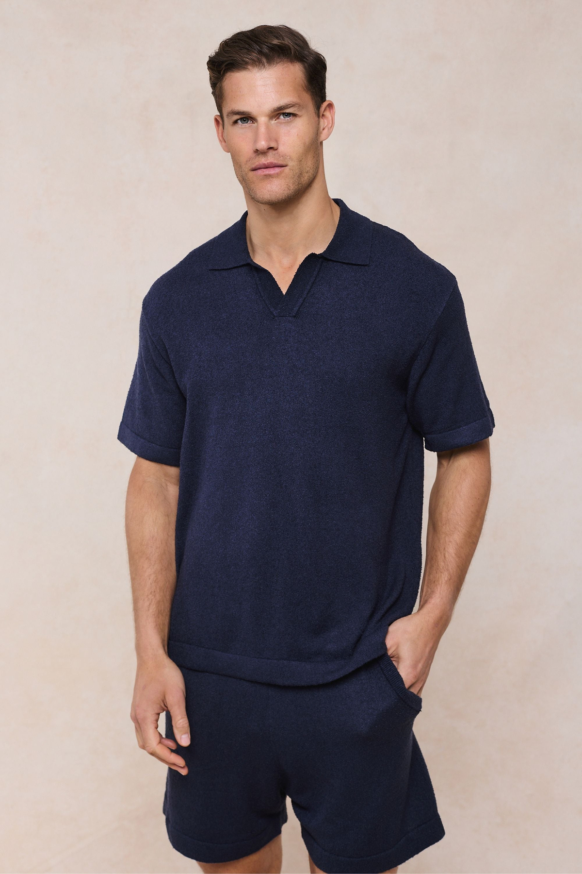 Miguel Boucle Polo Shirt - Navy