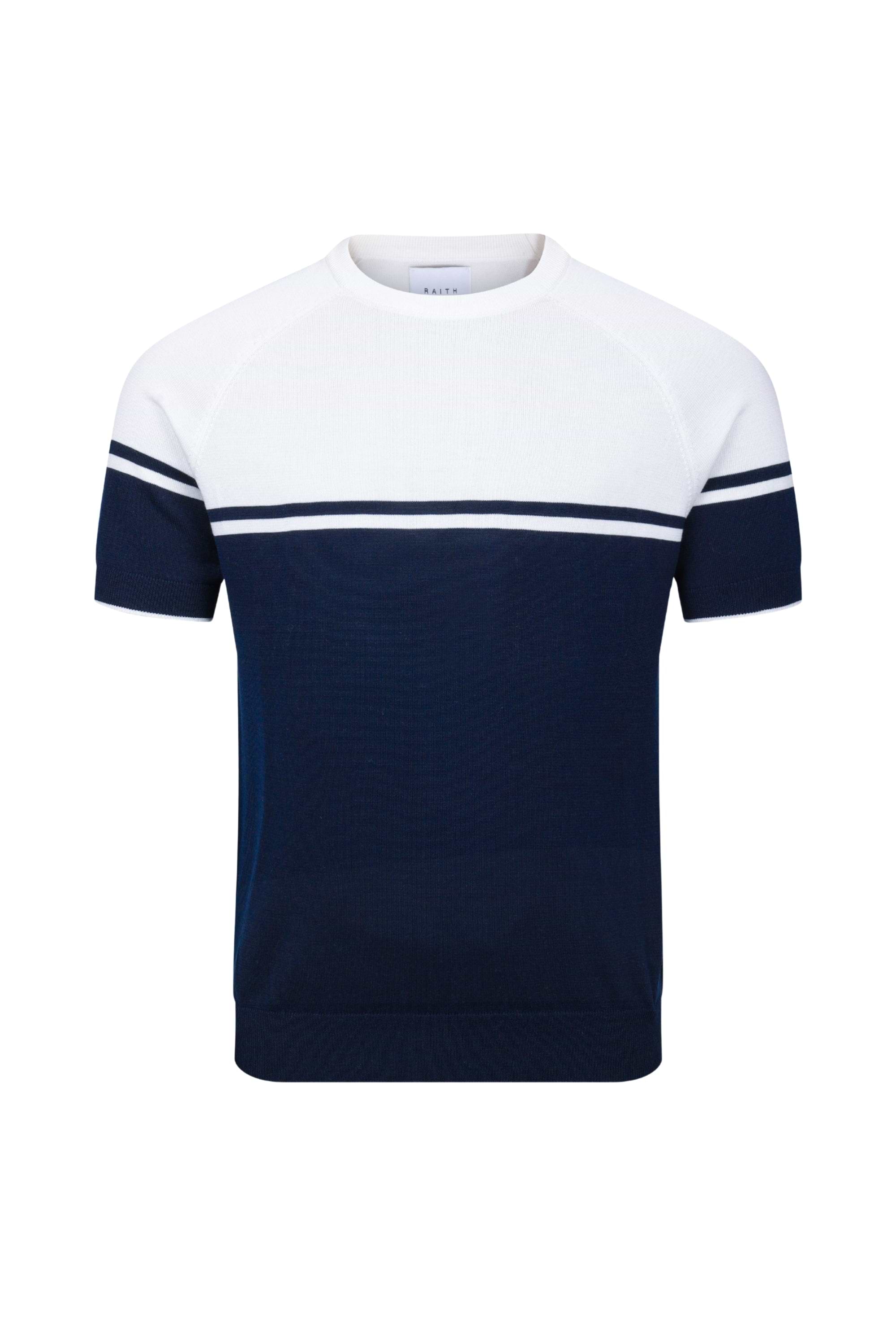 Riera Colour Block Knit Crew Neck T-Shirt - Navy/Ecru