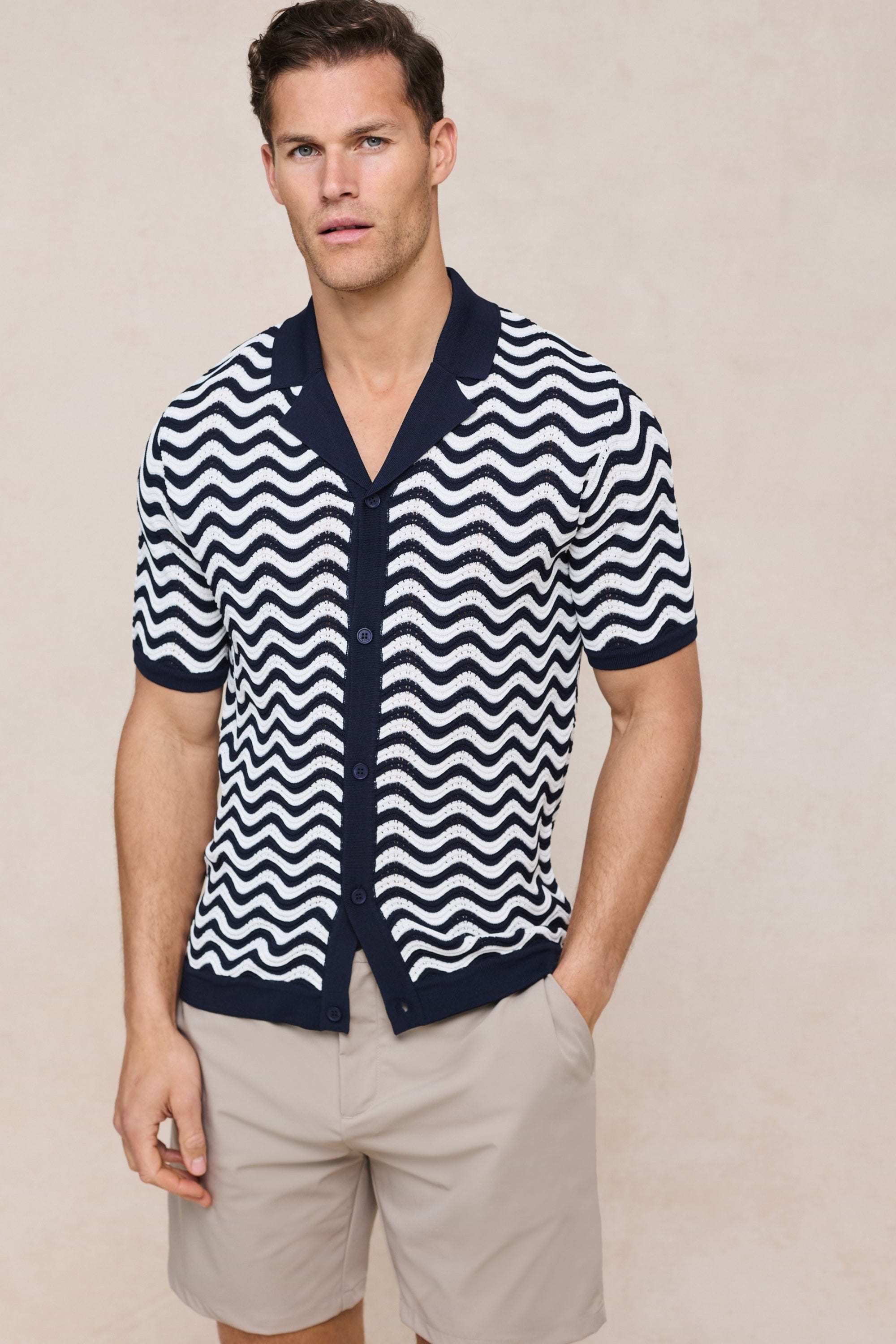 Serenita Knitted Shirt - Ecru/Navy