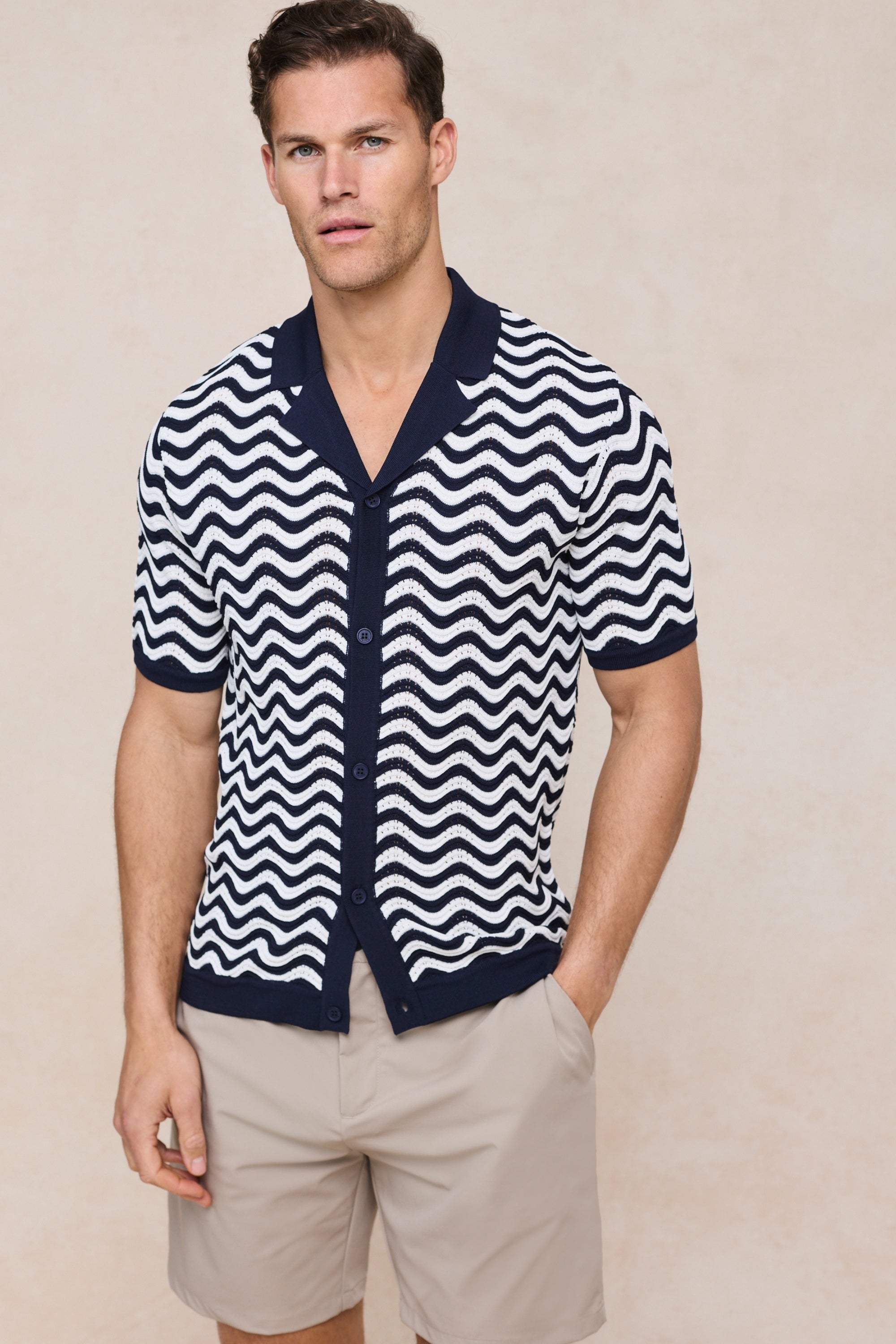 Serenita Knitted Shirt - Ecru/Navy