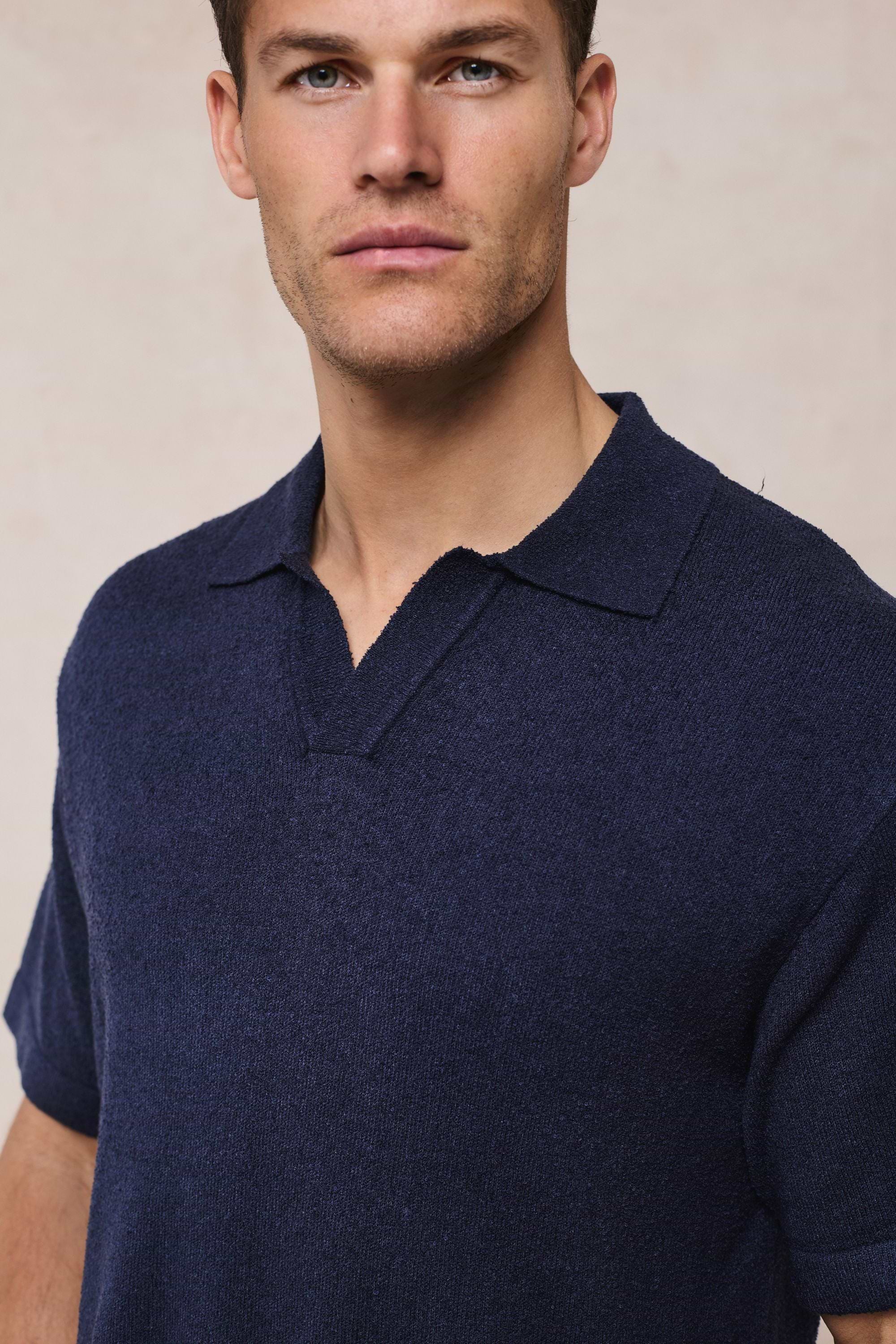 Miguel Boucle Polo Shirt - Navy