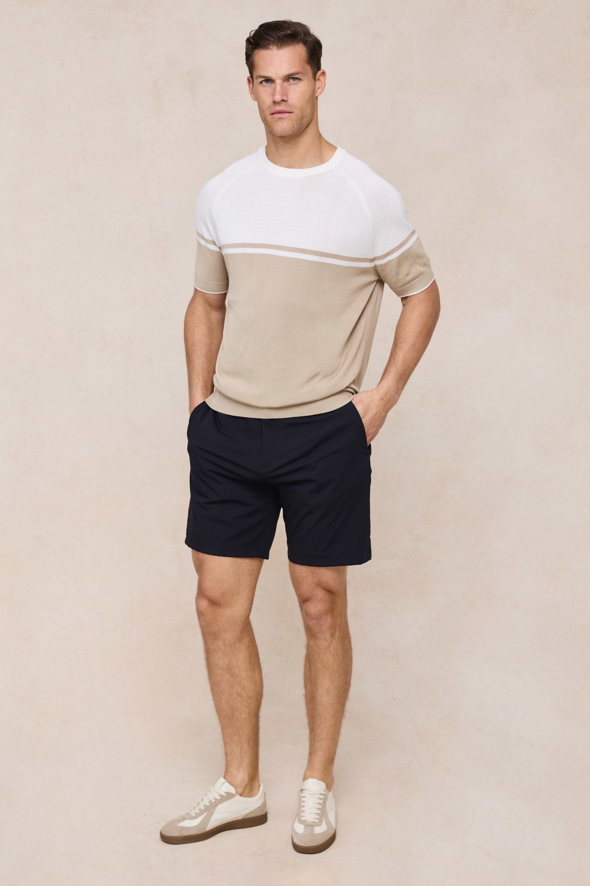 Riera Colour Block Knit Crew Neck T-Shirt - Beige/Ecru