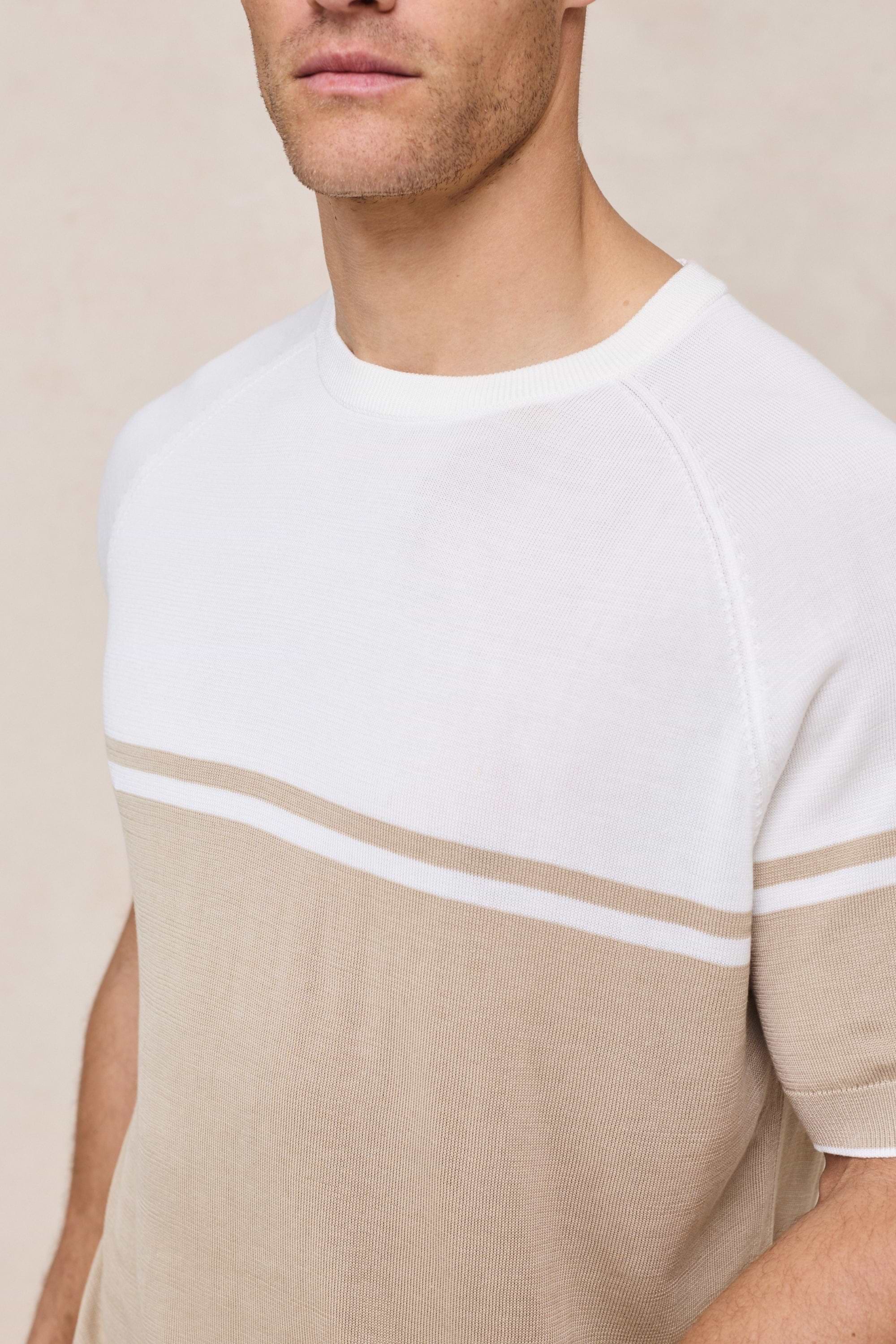 Riera Colour Block Knit Crew Neck T-Shirt - Beige/Ecru
