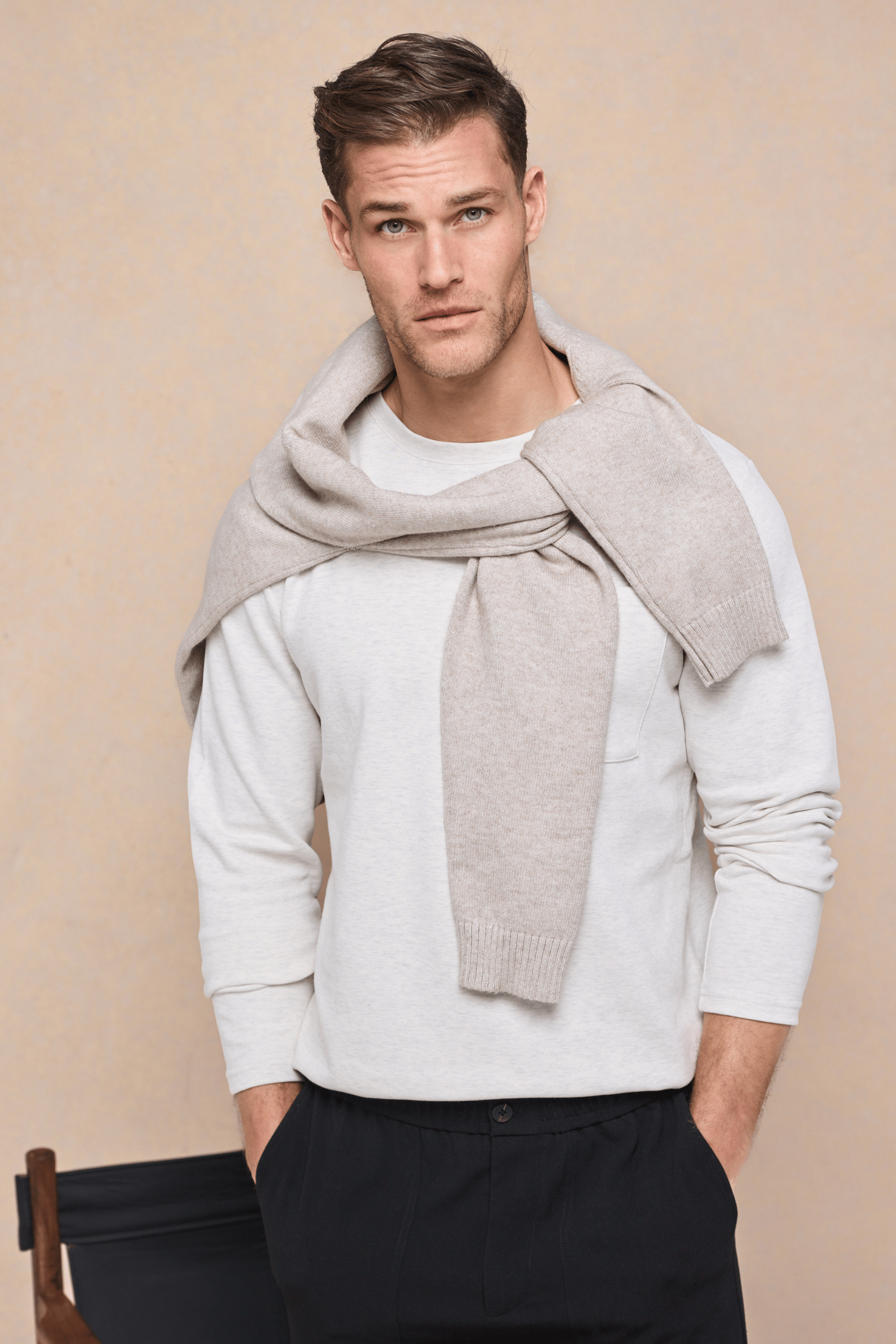 Tyler Long Sleeve Pocket  T-Shirt - Stone Marl