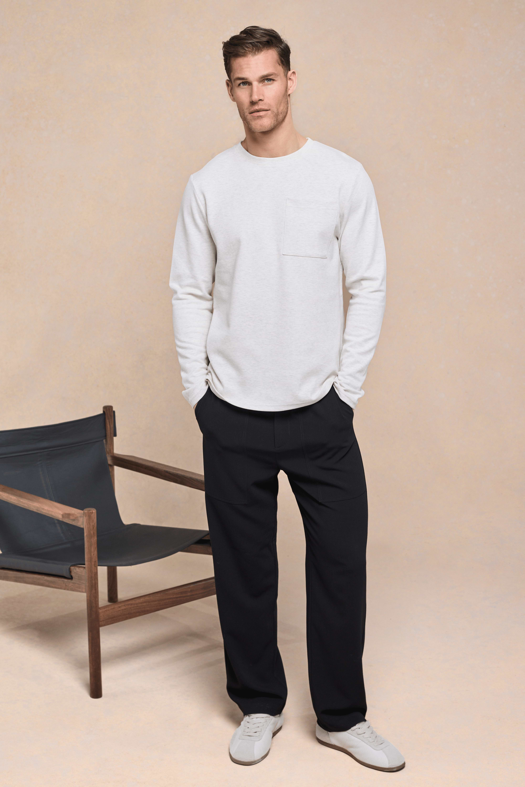 Tyler Long Sleeve Pocket T-Shirt - Stone Marl