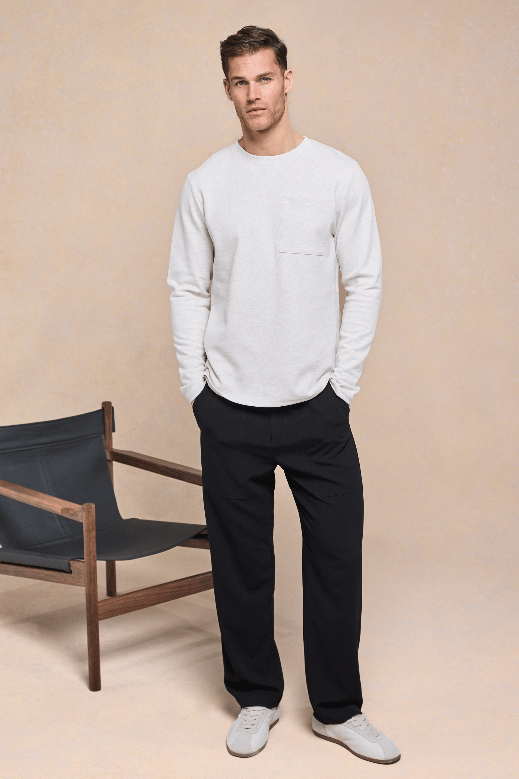 Tyler Long Sleeve Pocket  T-Shirt - Stone Marl