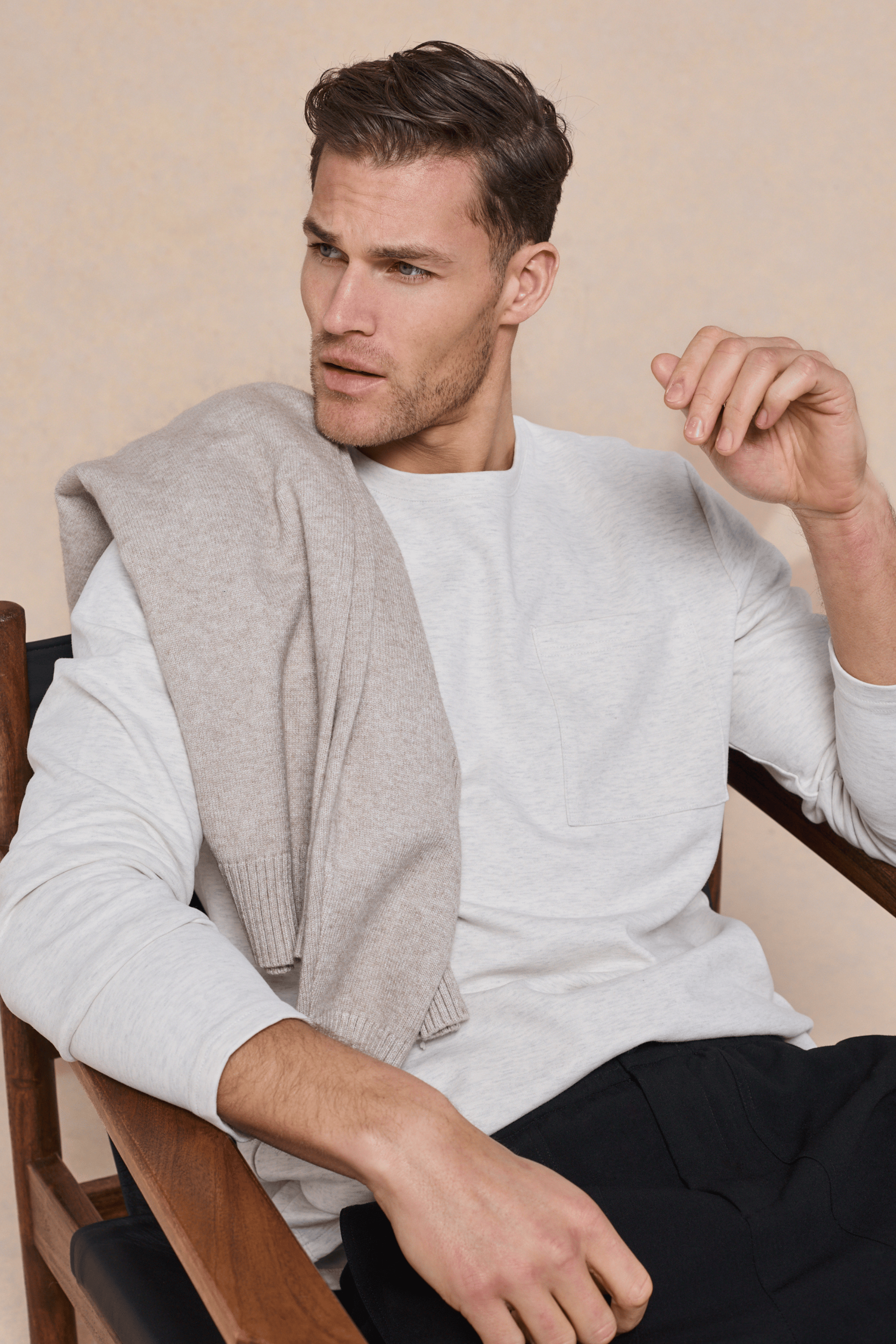 Tyler Long Sleeve Pocket  T-Shirt - Stone Marl