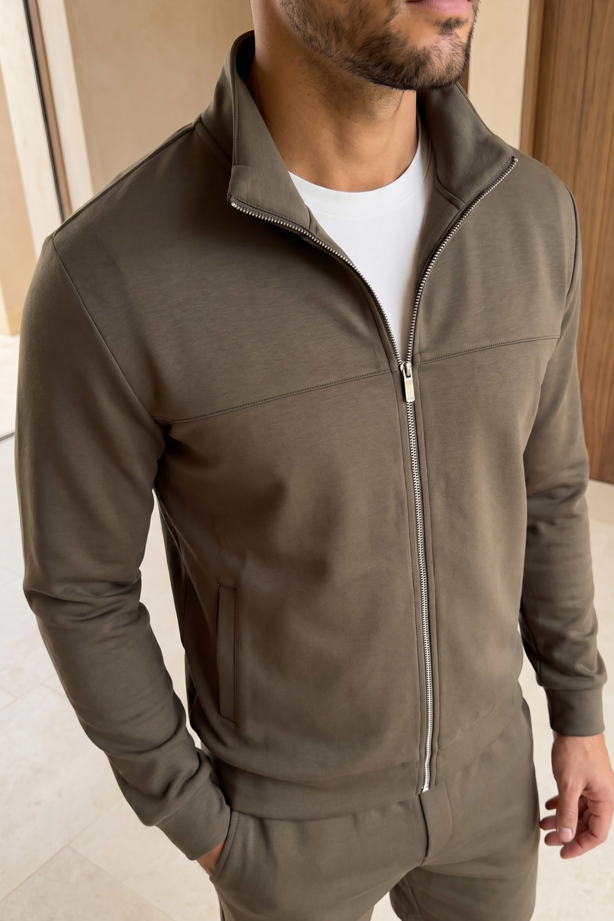 Luxe Zip Through Jacket - Burnt Olive
