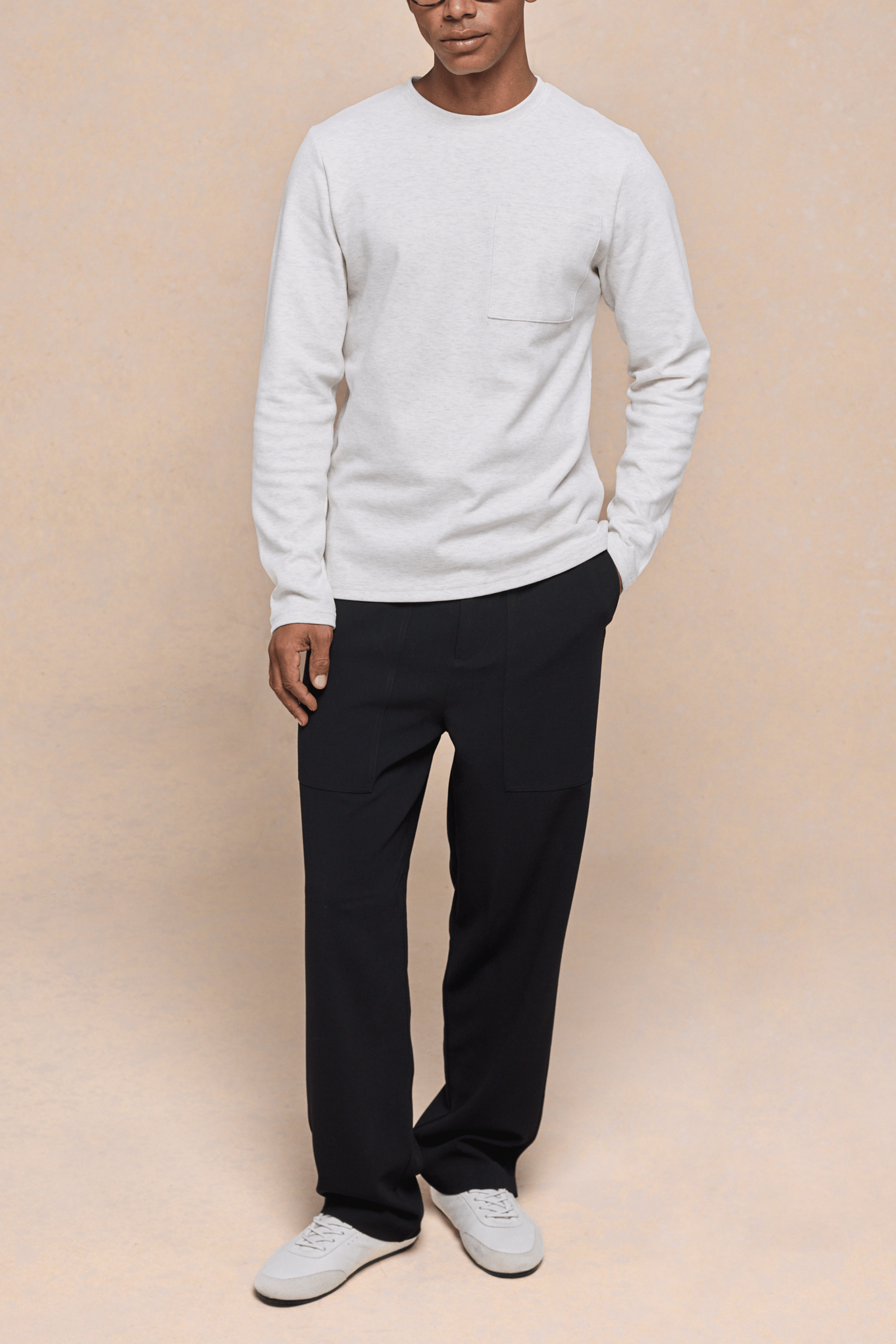 Tyler Long Sleeve Pocket  T-Shirt - Stone Marl