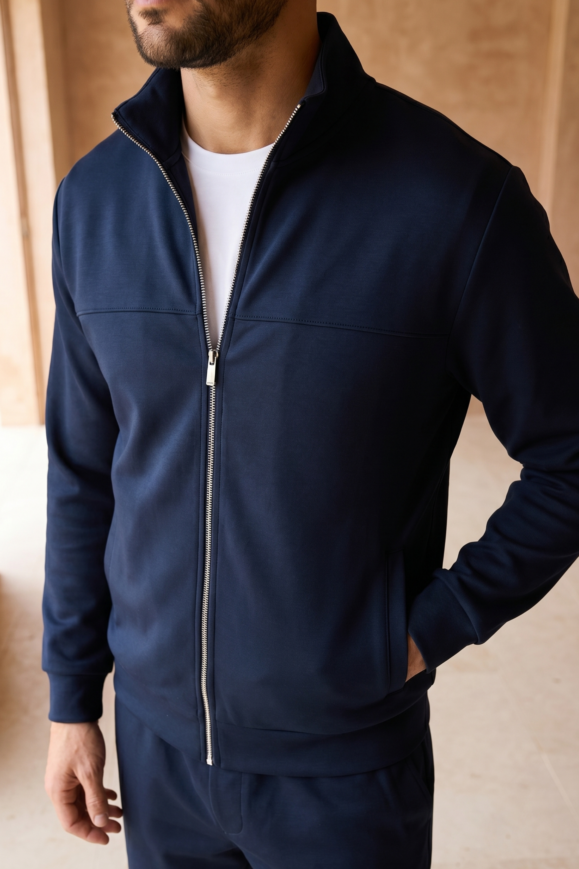 Luxe Zip Through Jacket - Navy