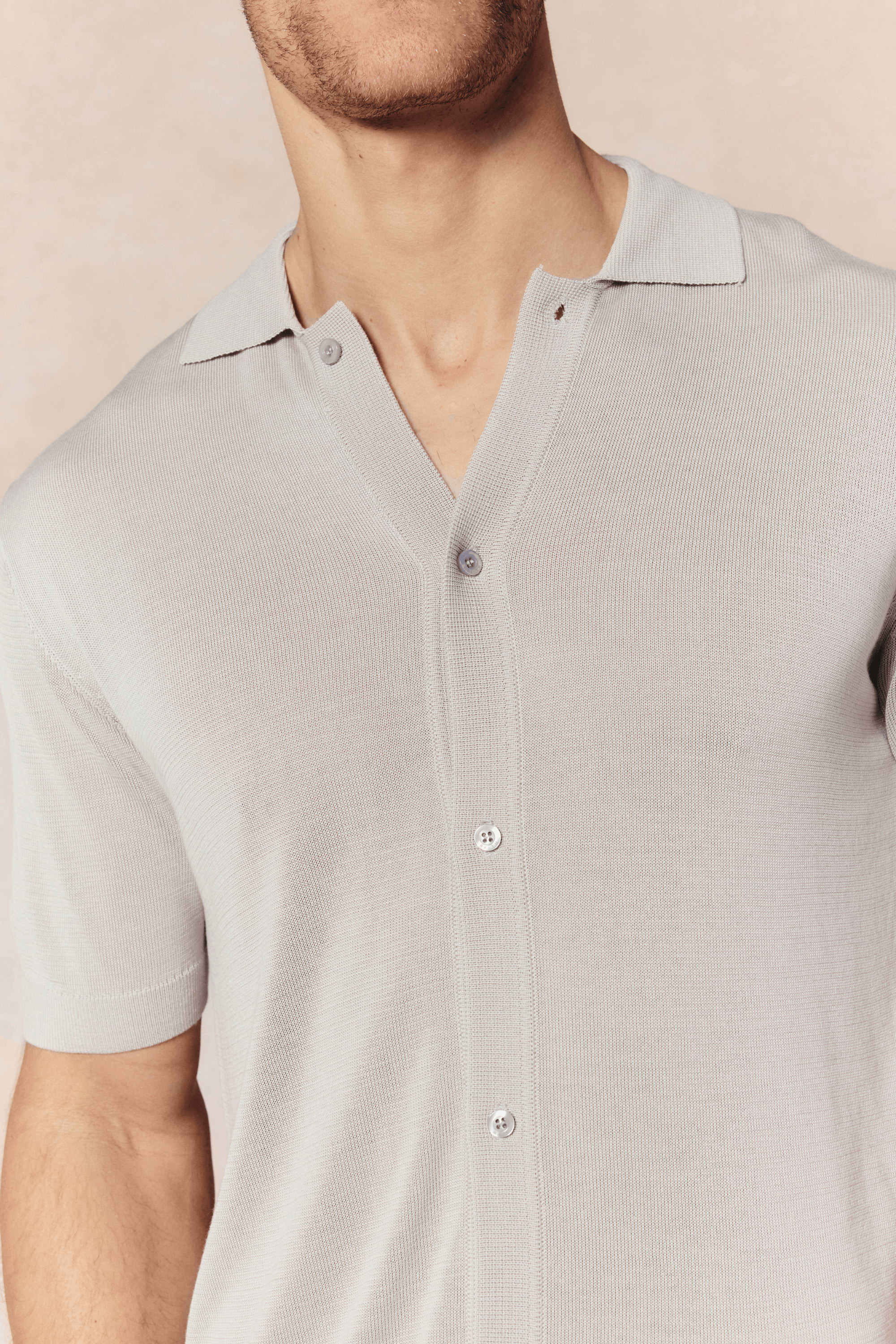 Pedro Button Through Short Sleeve Knitted Shirt - Cream