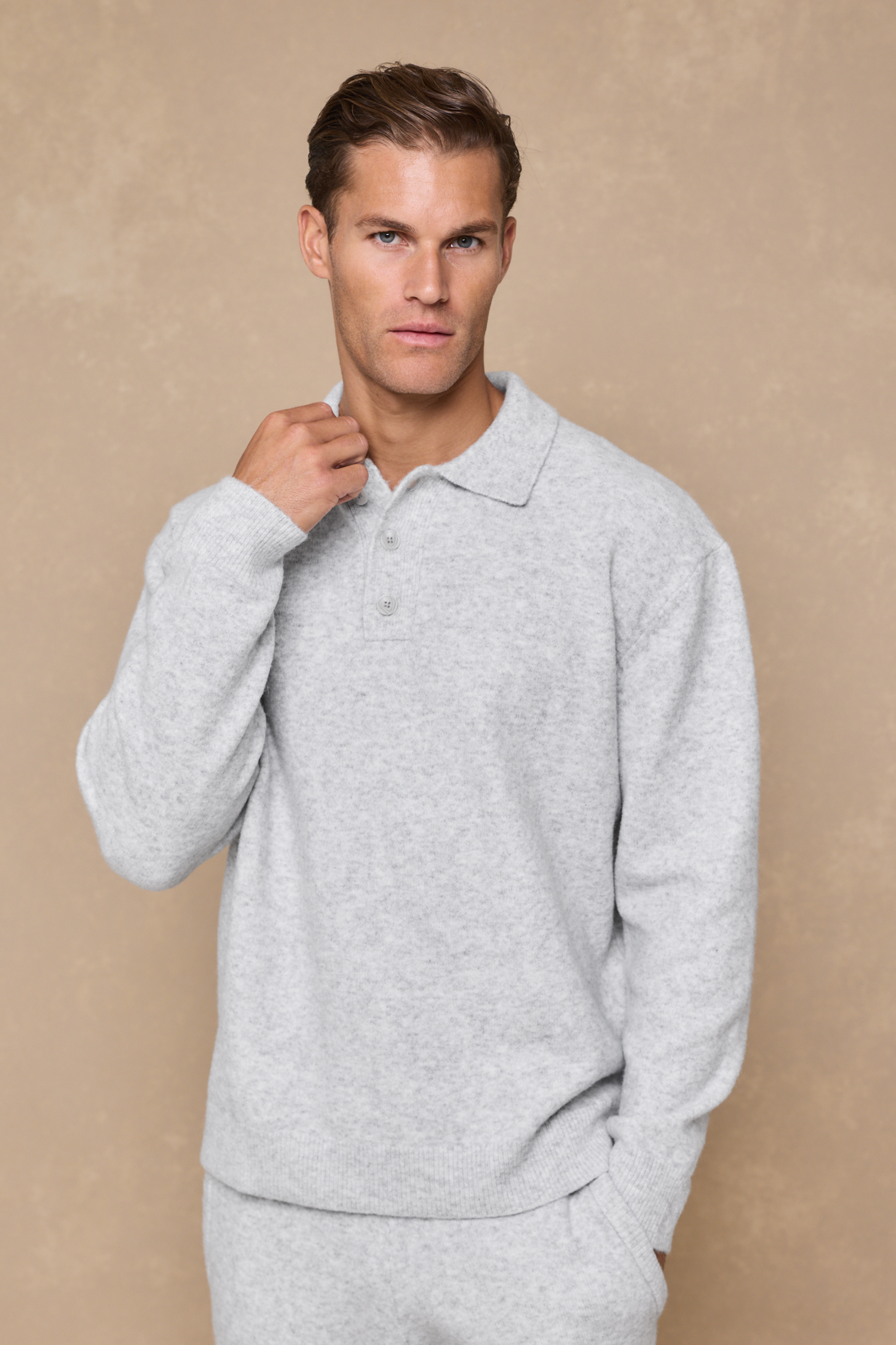 Otto Long Sleeve Polo - Grey Marl