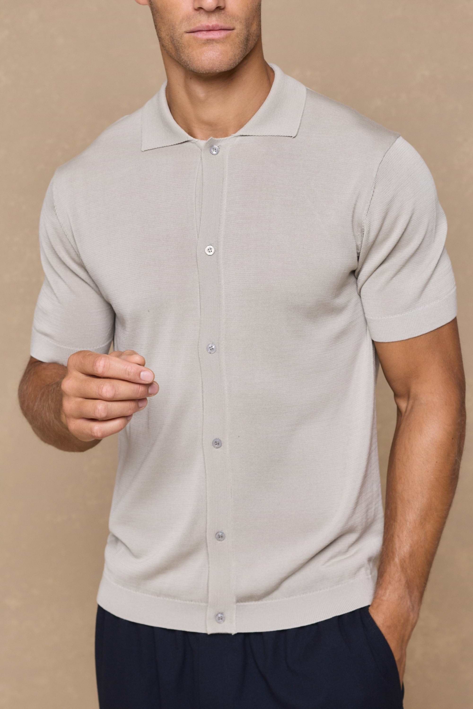 Pedro Button Through Short Sleeve Knitted Shirt - Cream