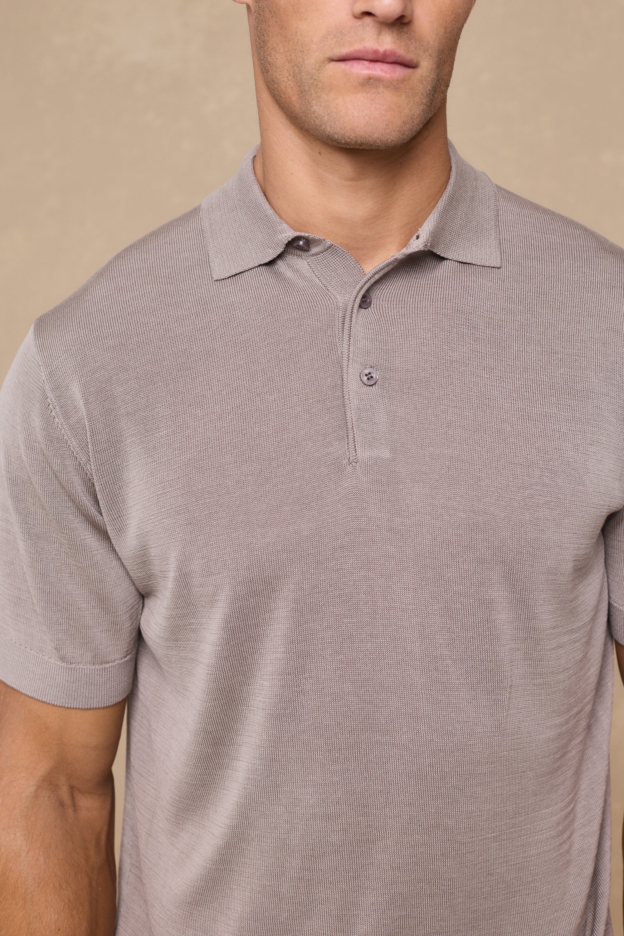 Pablo Half Placket Short Sleeve Knitted Polo - Sand