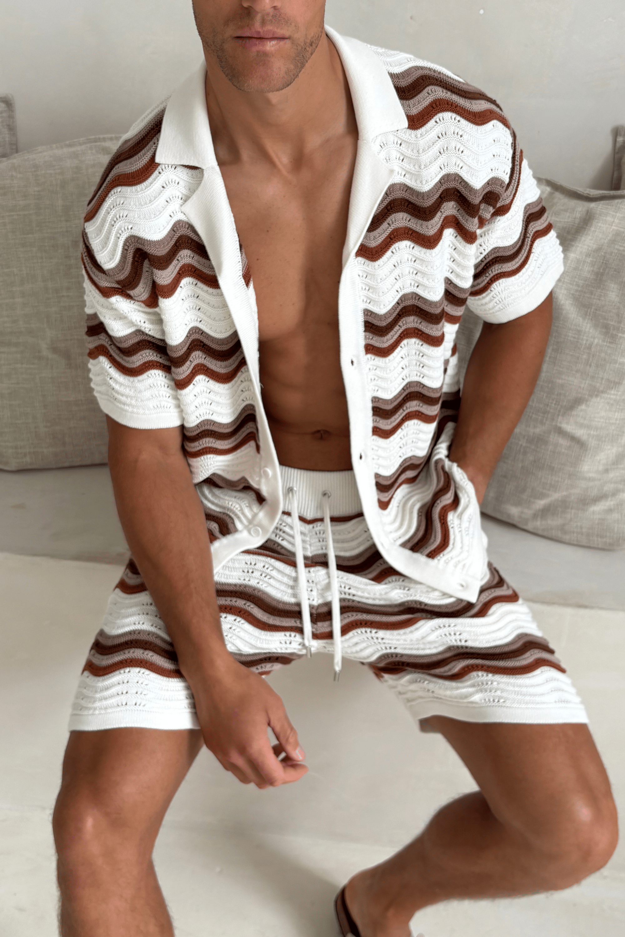 Primavera Crochet Knit Short - Ecru/Brown