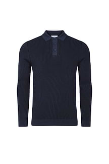 Angus Rib Knit Polo - Navy