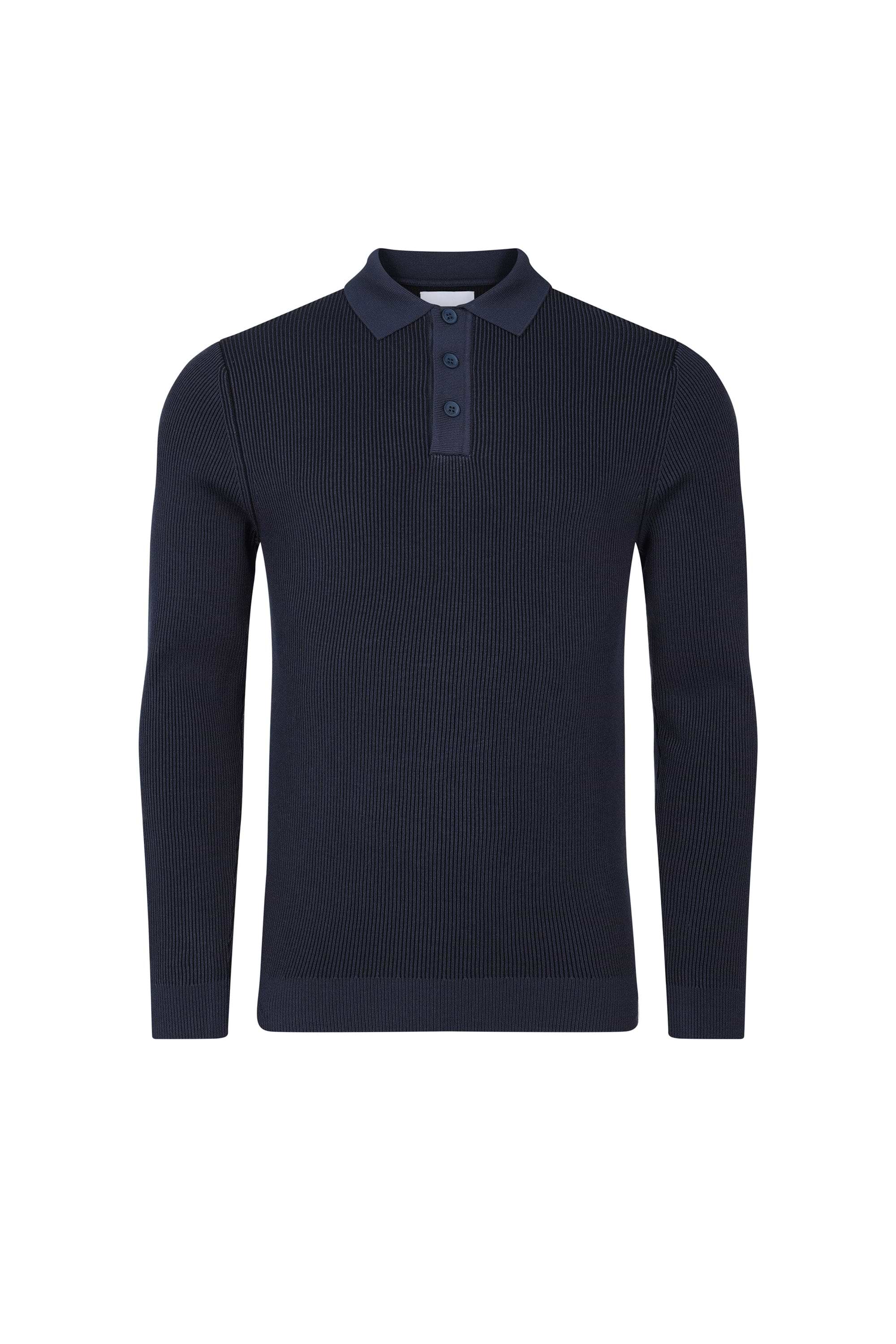 Angus Rib Knit Polo - Navy
