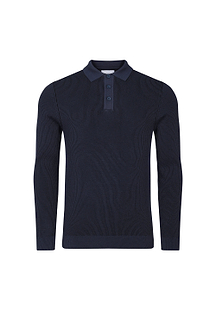 Angus Rib Knit Polo - Navy