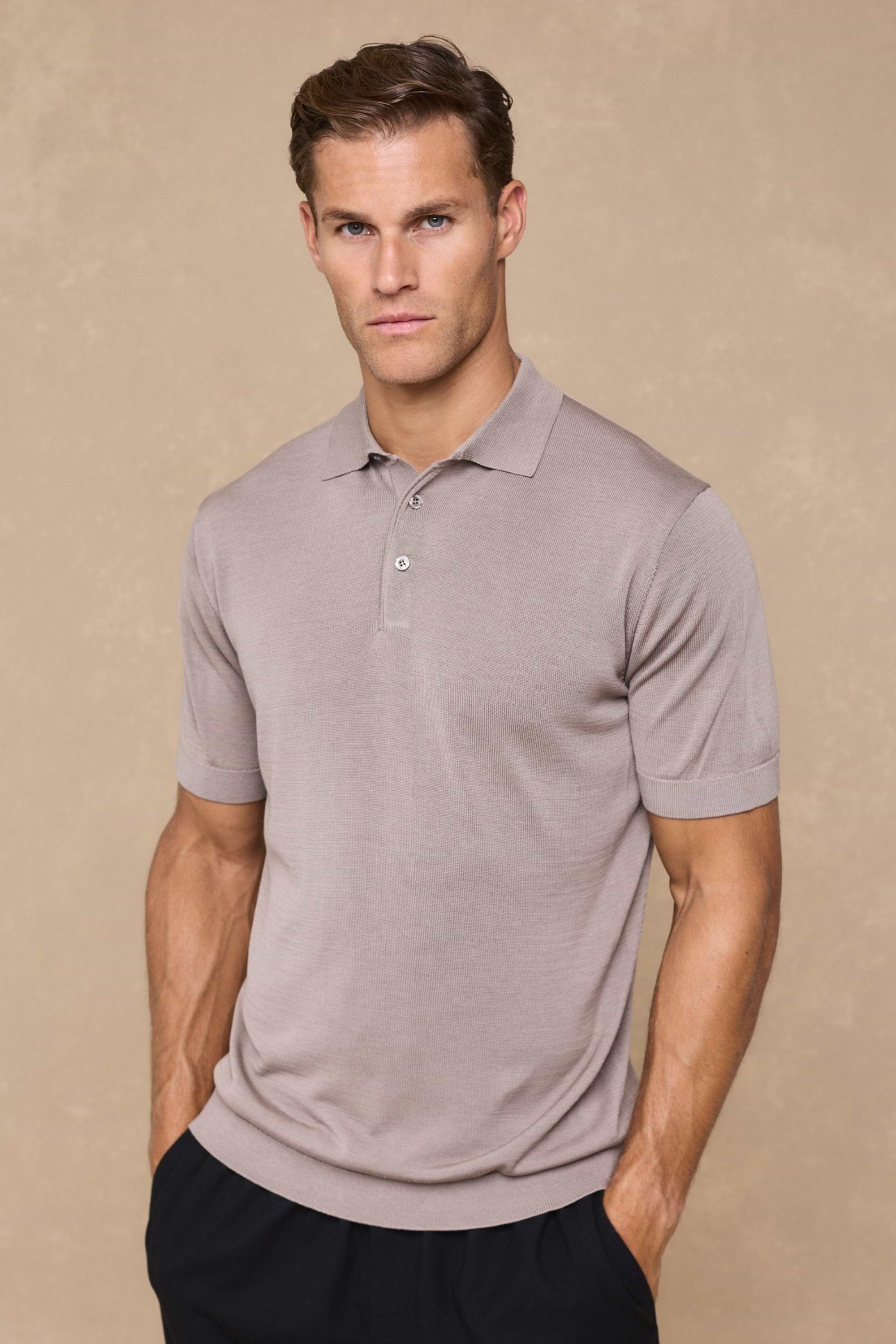 Pablo Half Placket Short Sleeve Knitted Polo - Sand