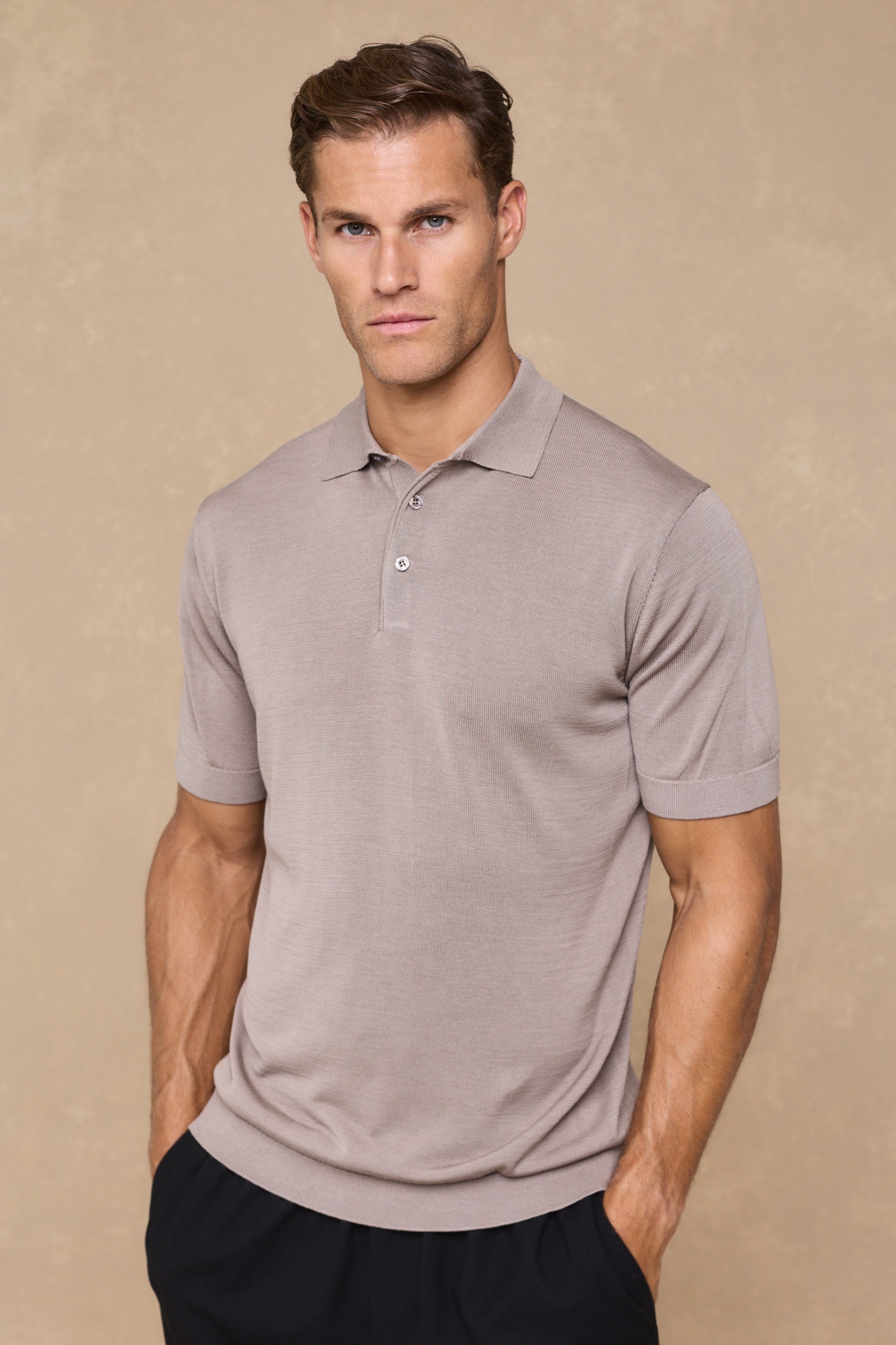 Pablo Half Placket Short Sleeve Knitted Polo - Sand