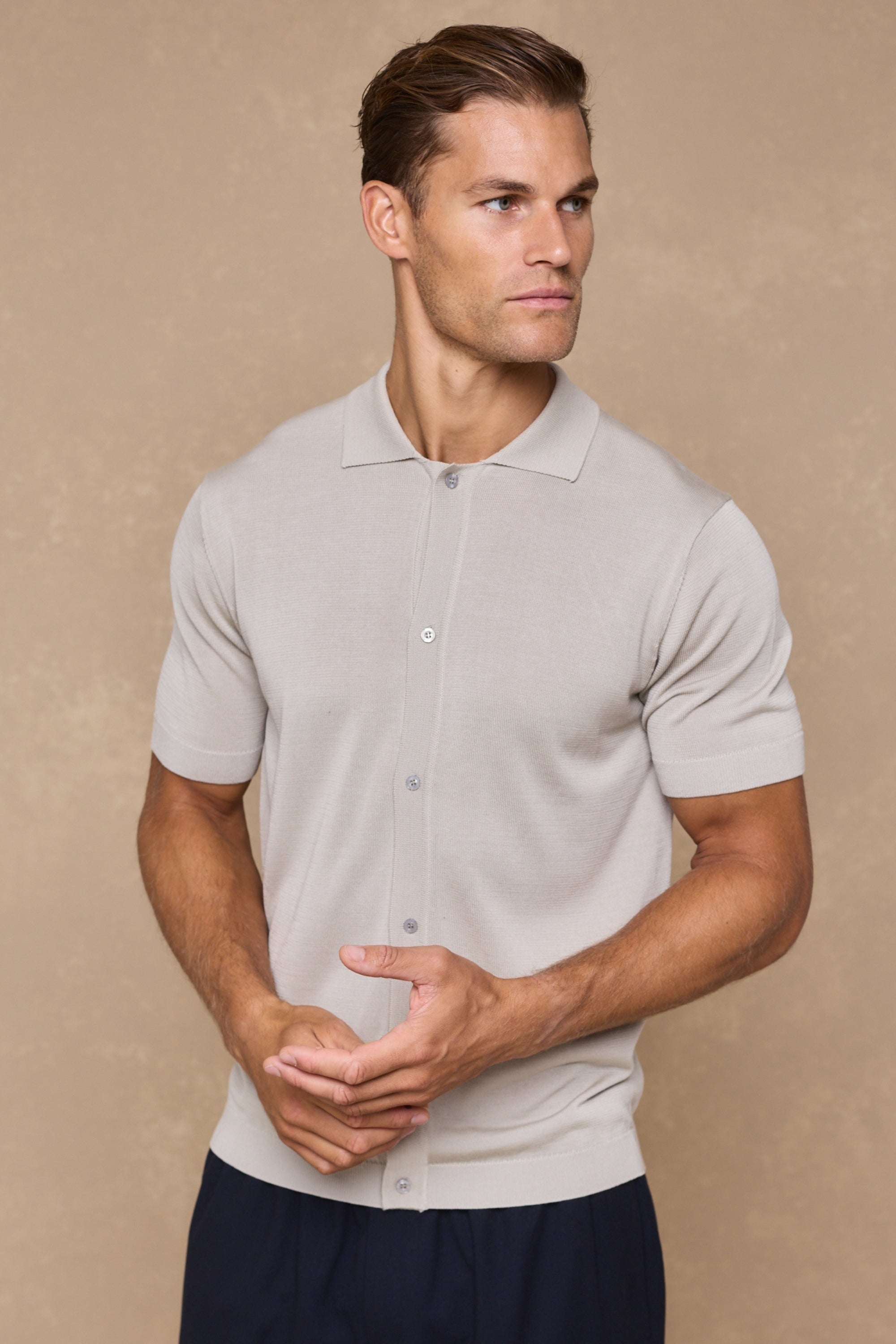Pedro Button Through Short Sleeve Knitted Shirt - Cream